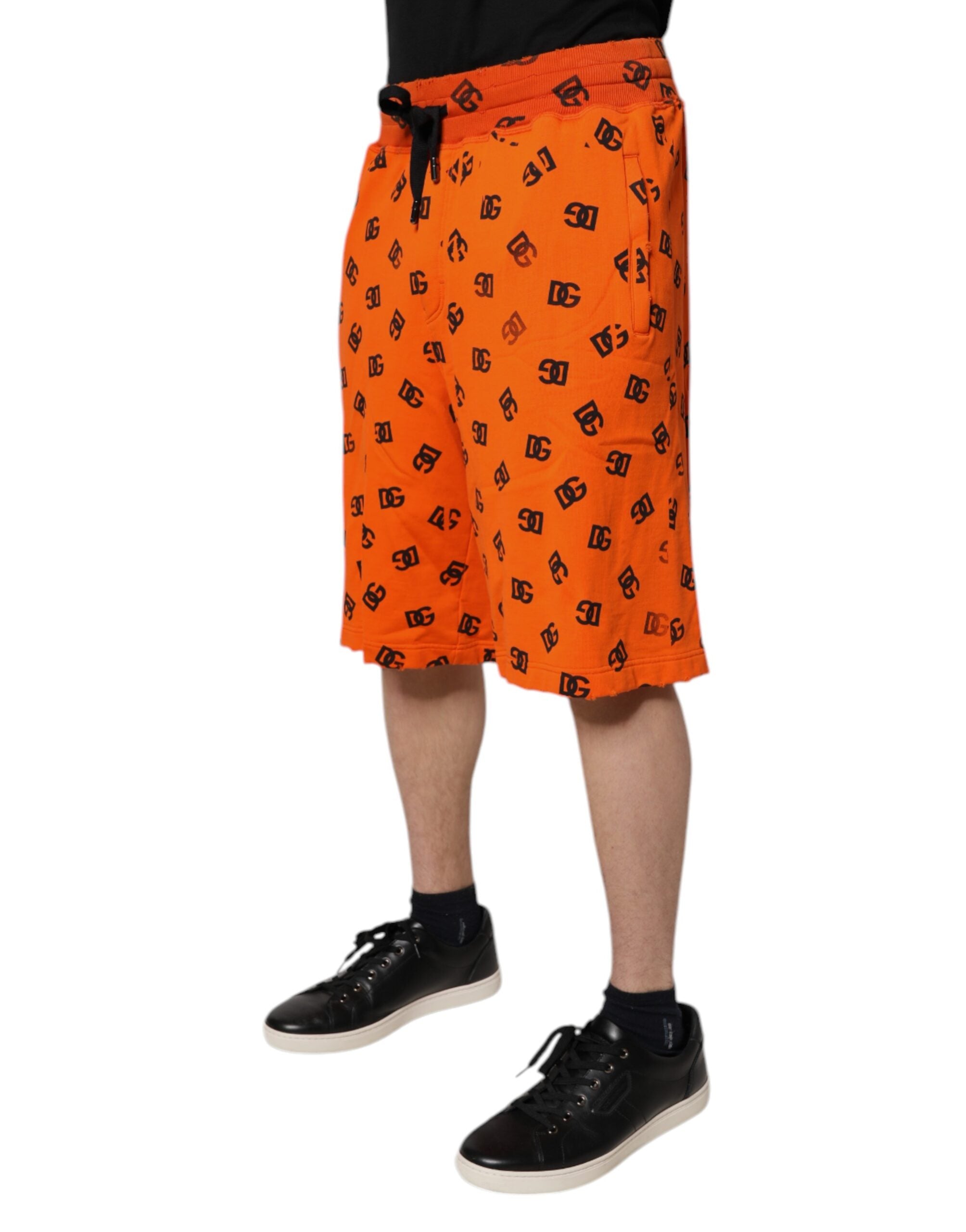 Dolce & Gabbana Orange Logo Monogram Cotton Bermuda Shorts
