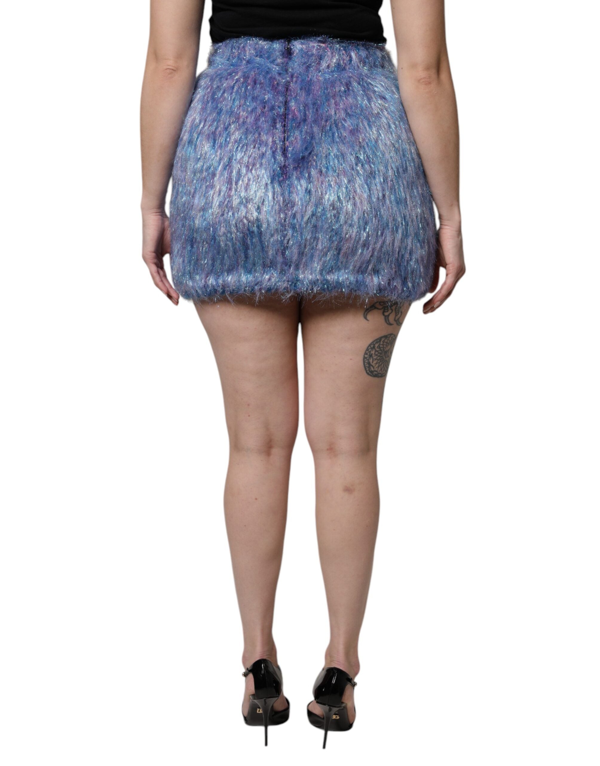 Dolce & Gabbana Multicolor Plush High Waist Mini Skirt