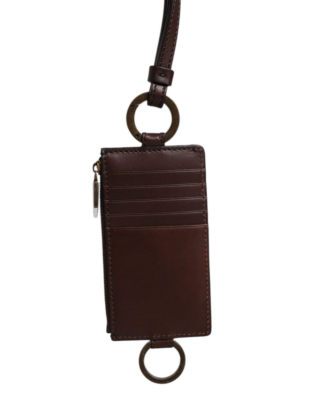 Dolce & Gabbana Brown Calf Leather Lanyard Card Holder Wallet