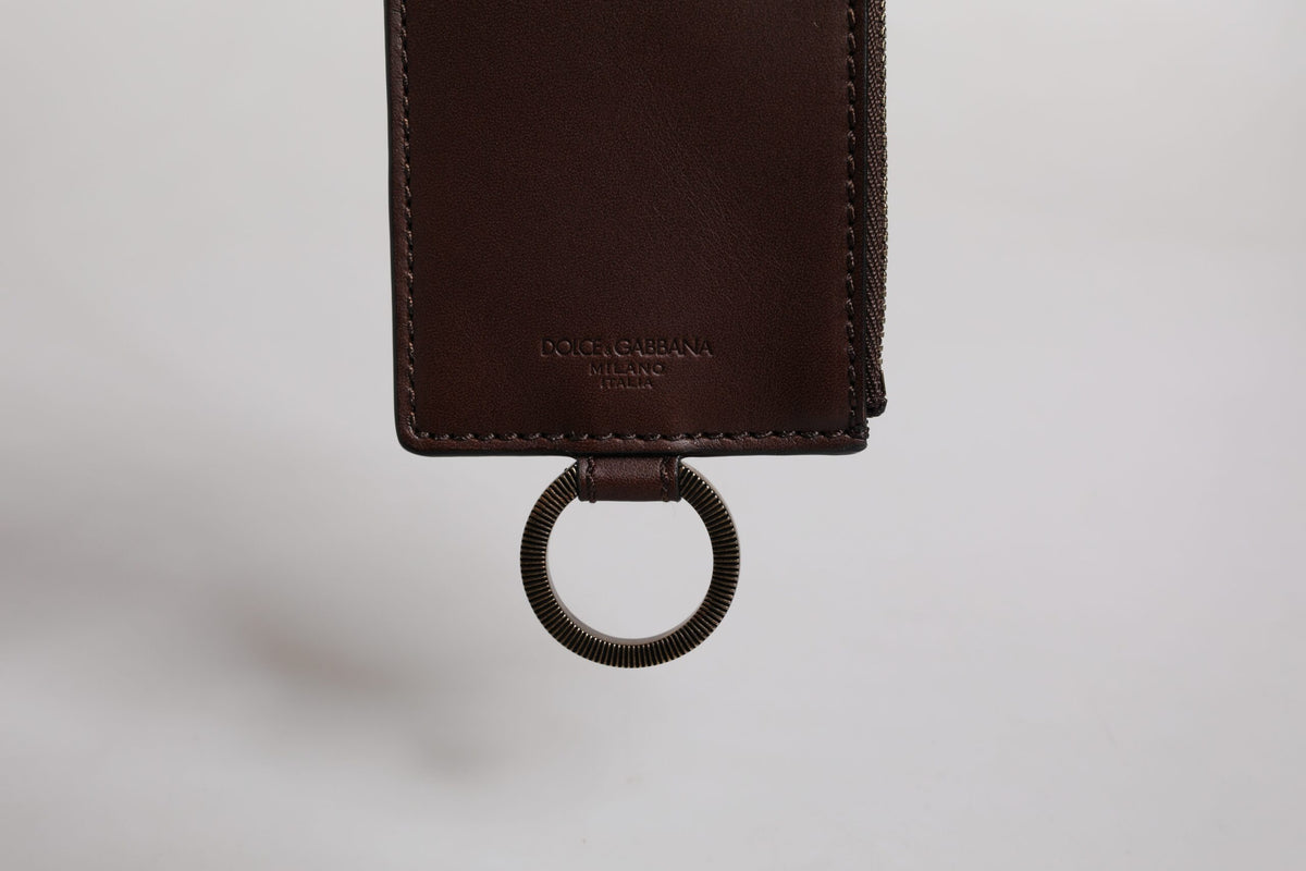 Dolce & Gabbana Brown Calf Leather Lanyard Card Holder Wallet