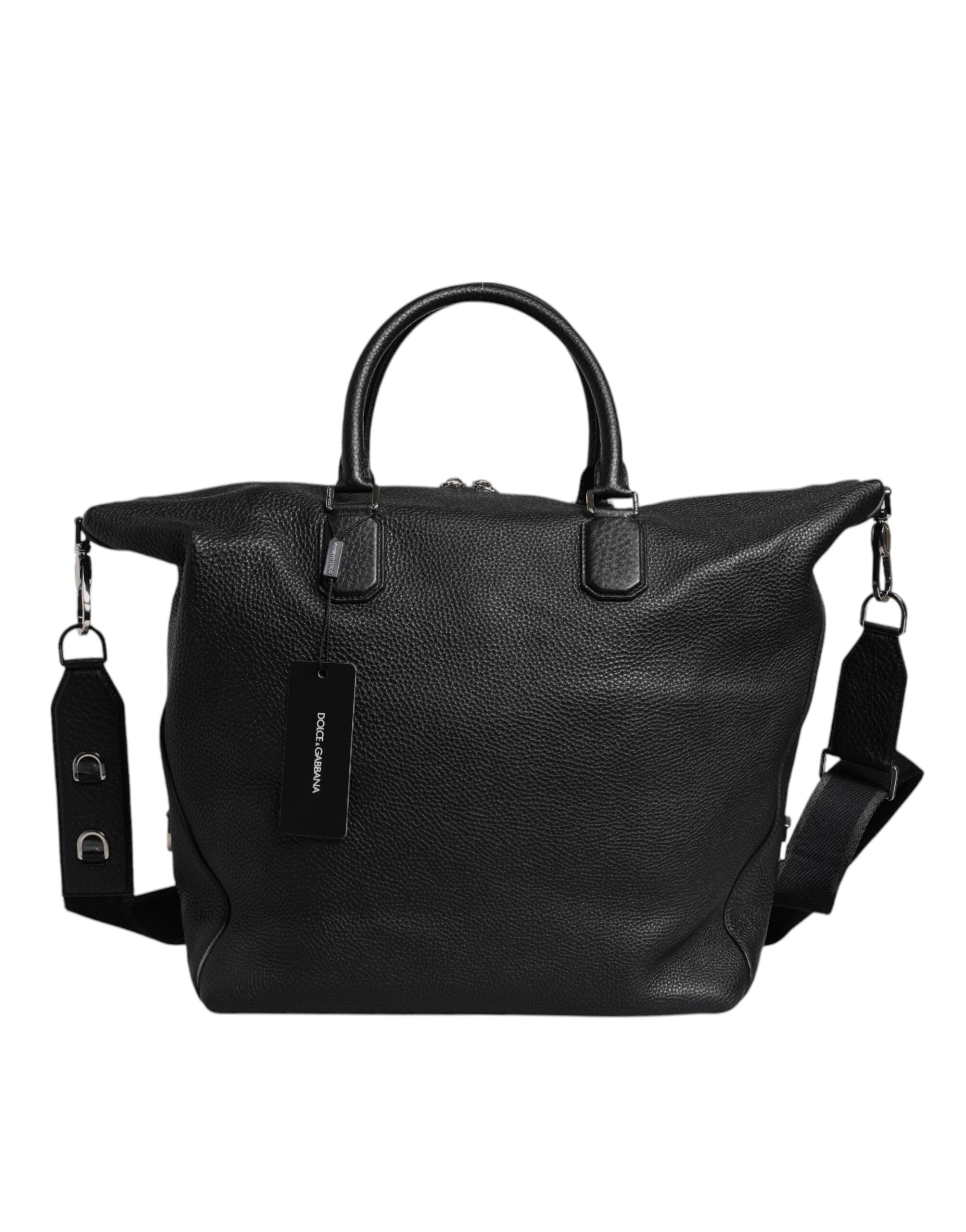 Dolce & Gabbana Black Calfskin Leather Hand Shoulder Duffle Bag