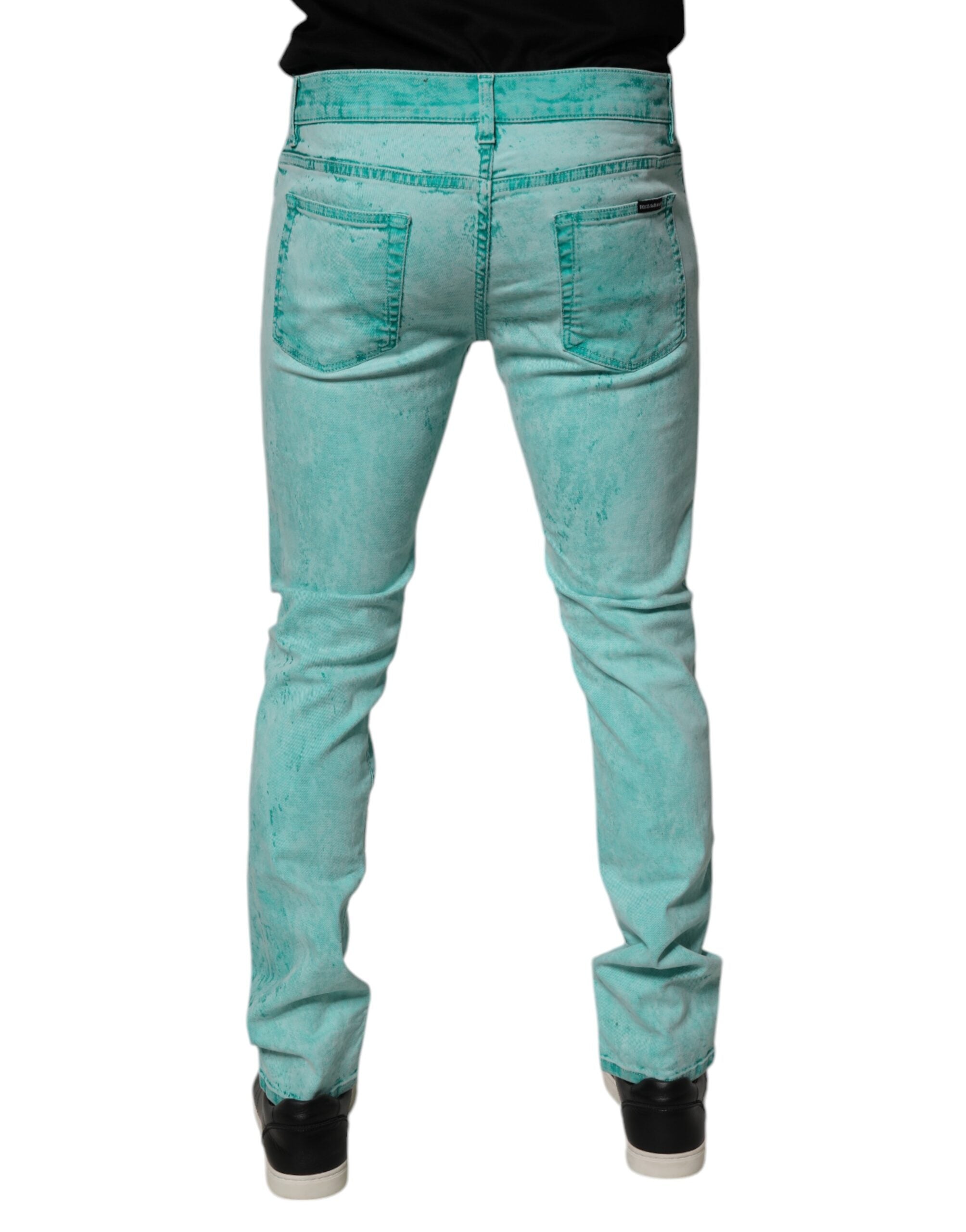 Dolce & Gabbana Green Tie Dye Cotton Skinny Men Denim Jeans