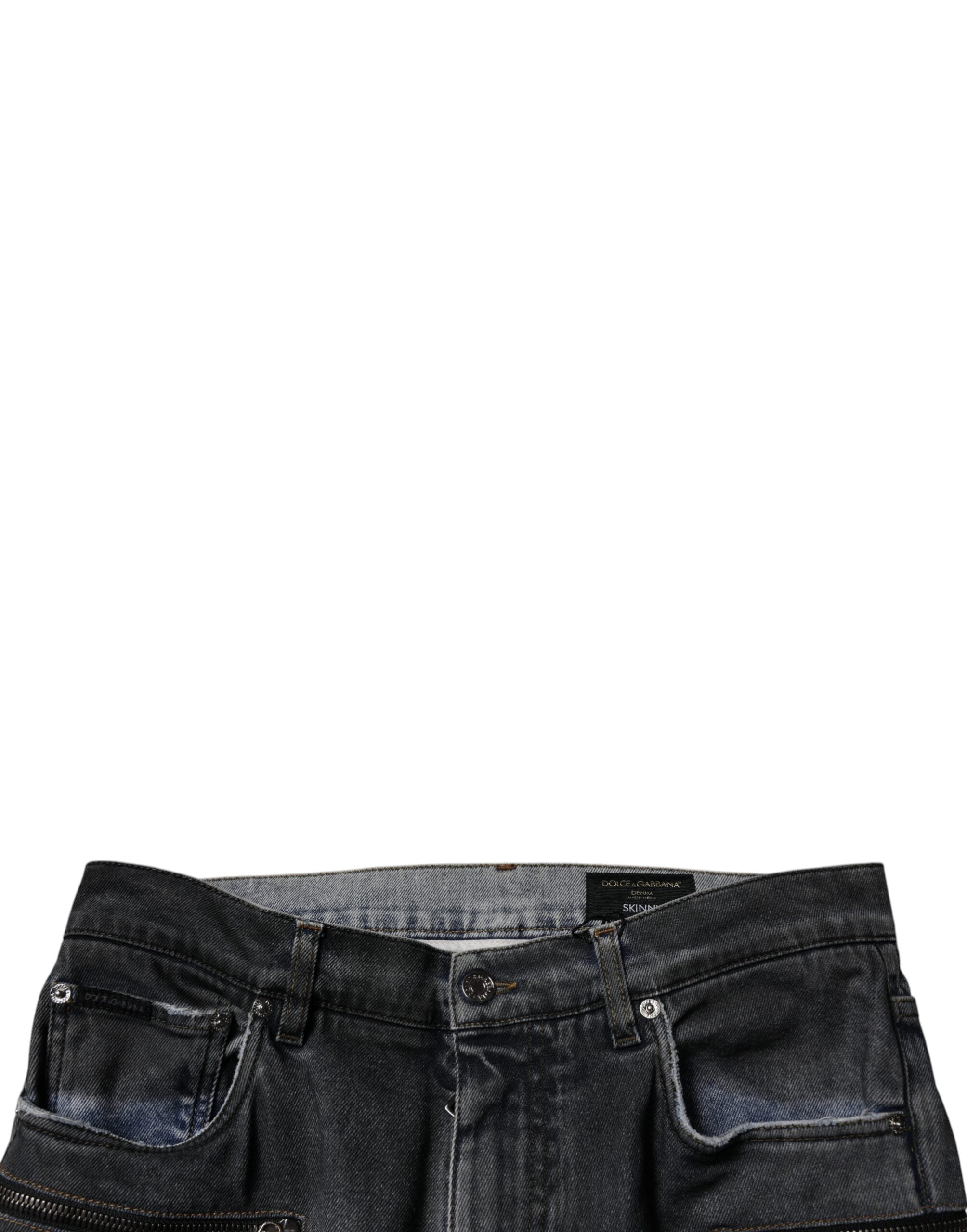 Dolce & Gabbana Dark Gray Tattered Cotton Skinny Denim Jeans
