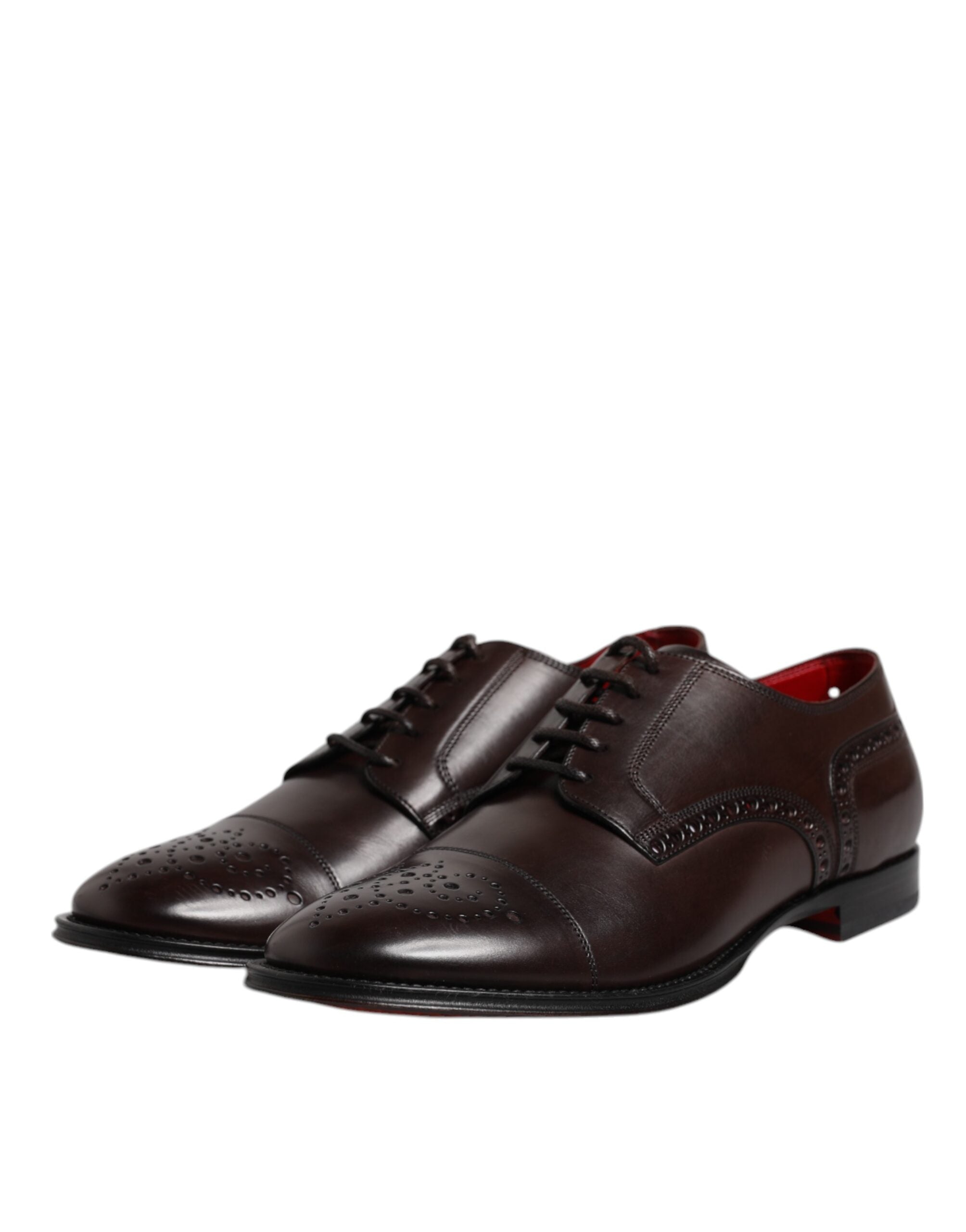 Dolce & Gabbana Maroon Calfskin Leather Derby Men Dress Shoes