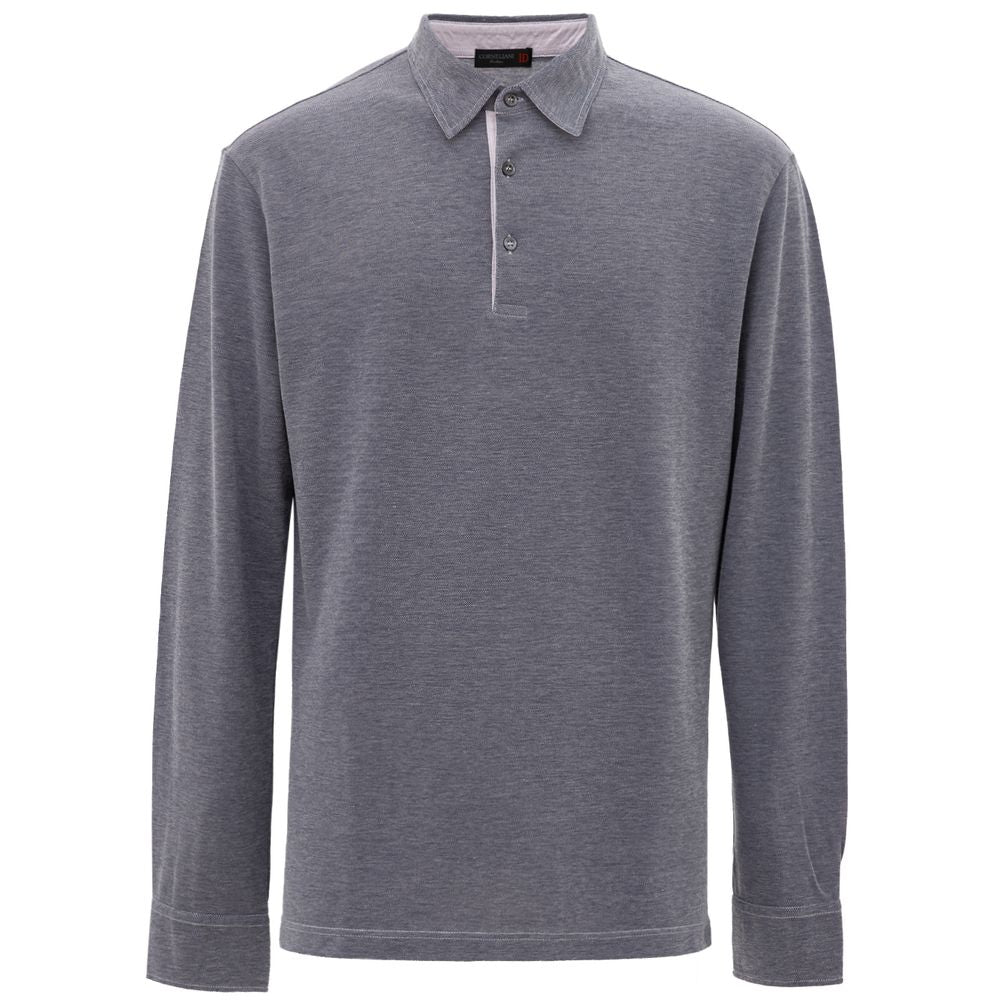 Elevate your style with the Corneliani Blue Cotton Polo Shirt, a masterpiece of Italian craftsmanship, featuring a refined bicolor collar and timeless elegance for the discerning individual.