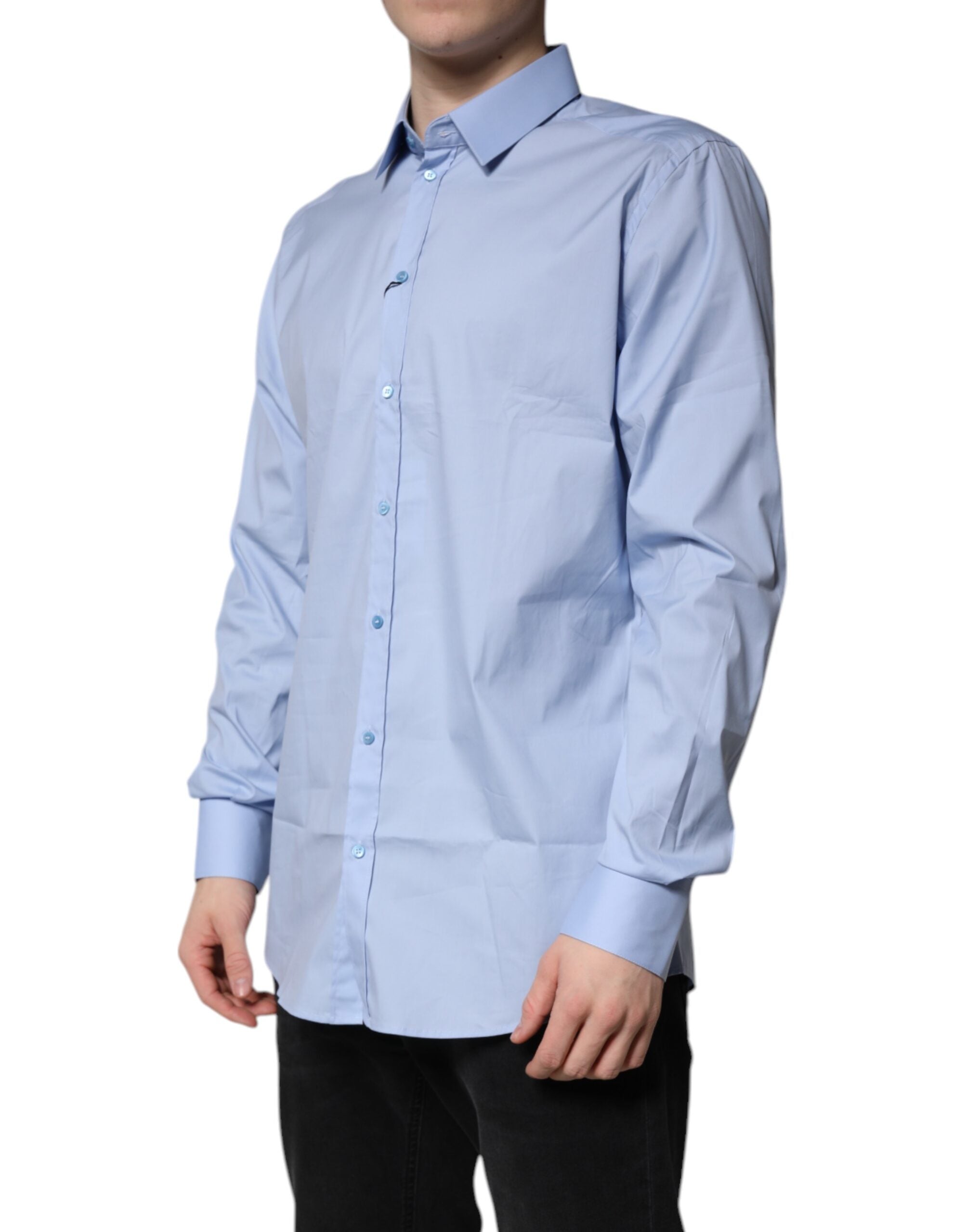 Dolce & Gabbana Light Blue Cotton GOLD Dress Formal Shirt