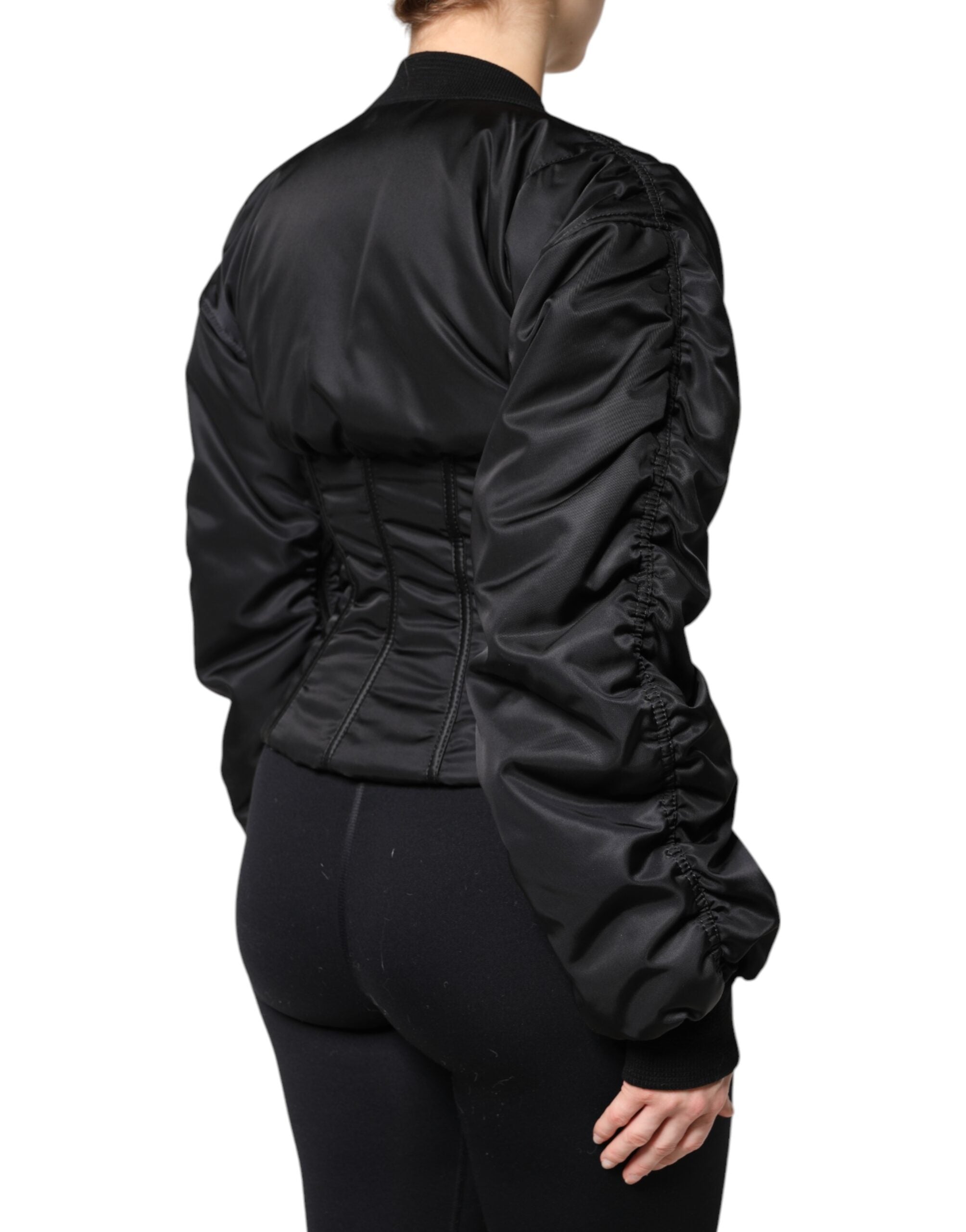 Dolce & Gabbana Black Nylon Full Zip Bustier Corset Jacket