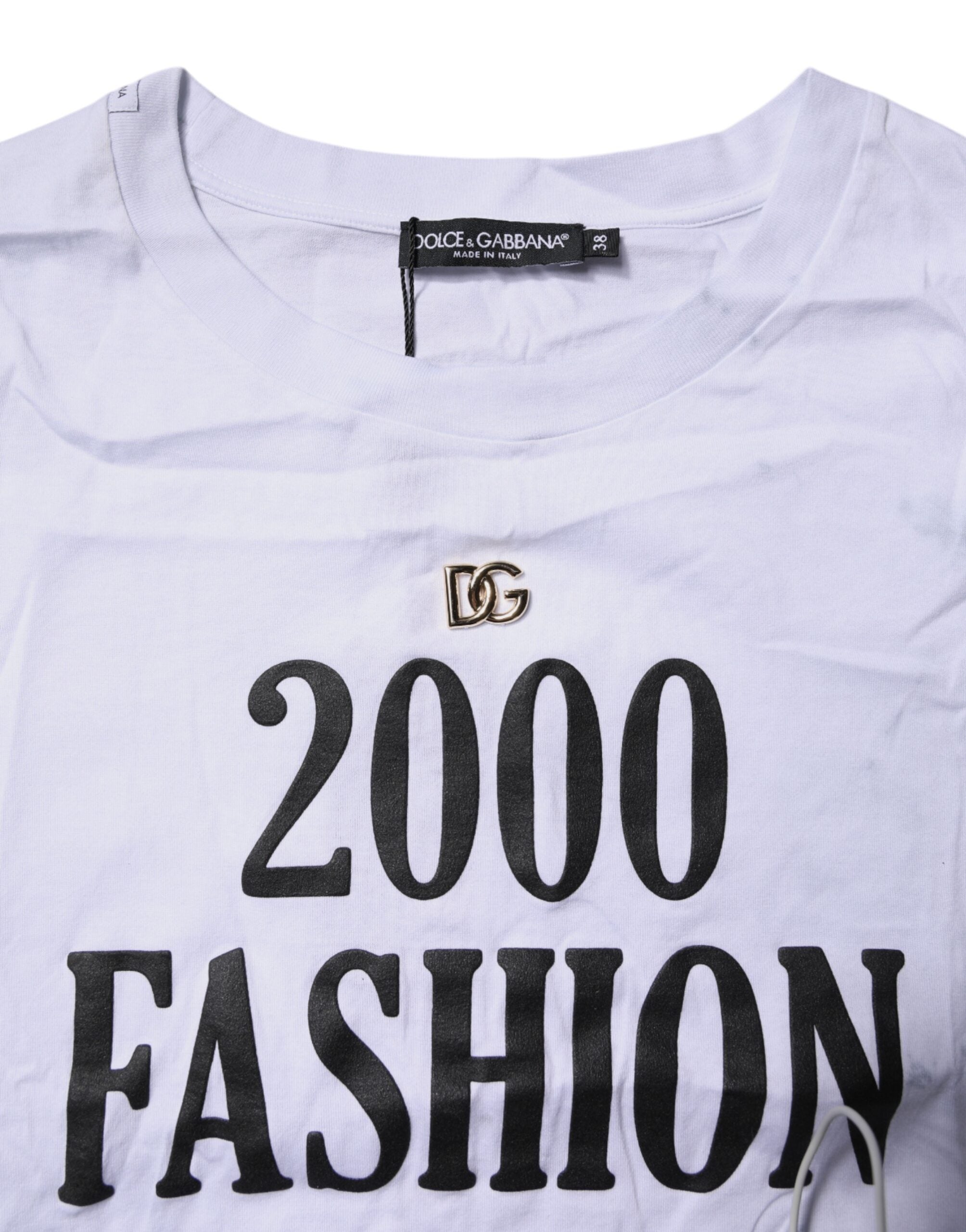 Dolce & Gabbana White Print Lace-Up Cotton Crew Neck T-shirt