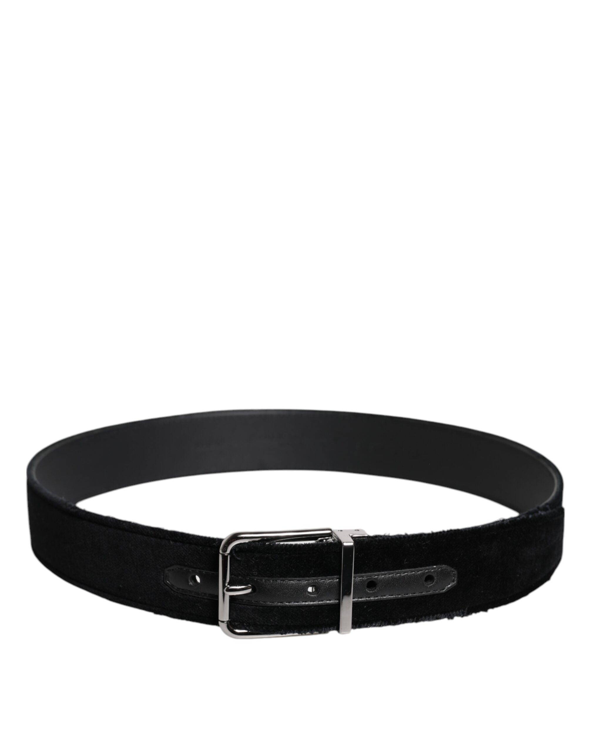 Dolce & Gabbana Black Cotton Silver Tone Metal Buckle Belt