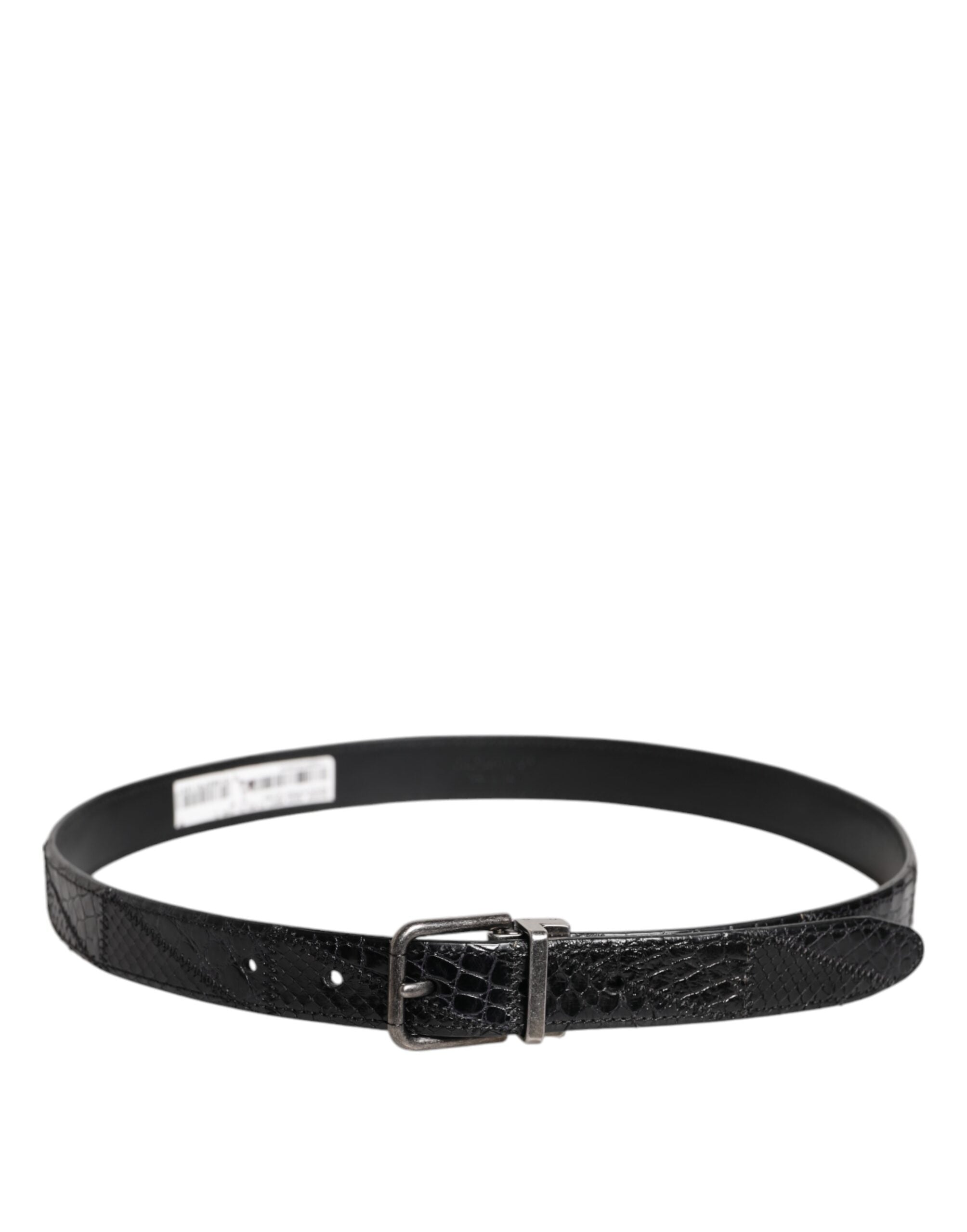 Dolce & Gabbana Black Exotic Leather Metal Logo Buckle Belt