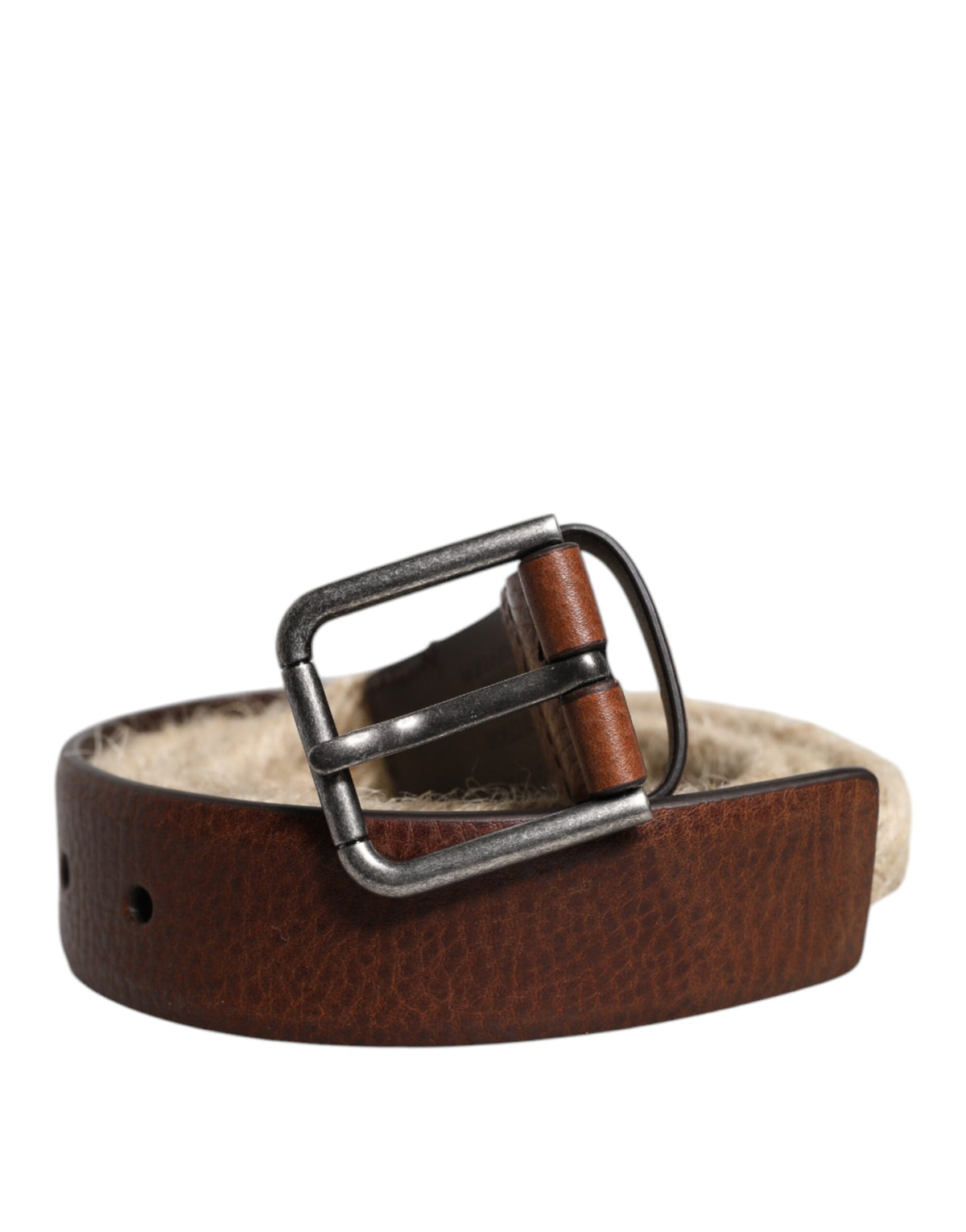 Elevate your style with the Dolce & Gabbana Brown Jute Leather Woven Metal Buckle Belt, a masterpiece of Italian craftsmanship that embodies luxury and sophistication.