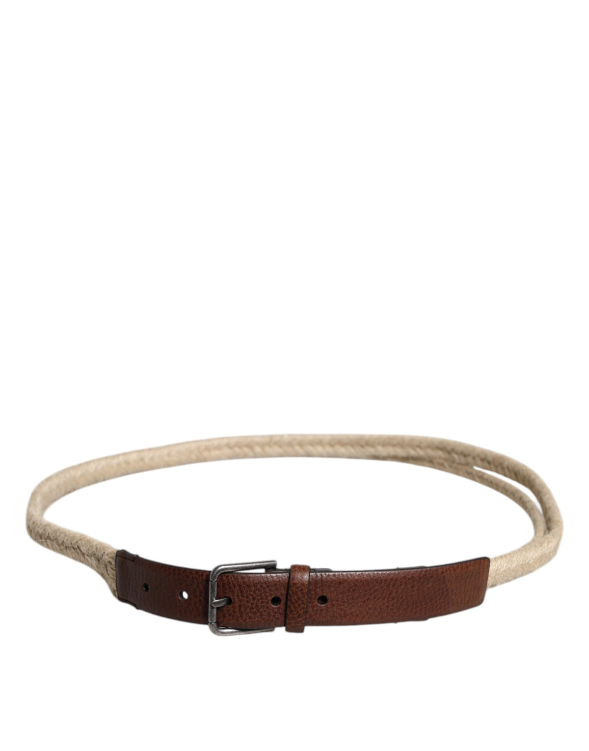 Elevate your style with the Dolce & Gabbana Brown Jute Leather Woven Metal Buckle Belt, a luxurious blend of jute and calf leather, embodying timeless elegance and artisanal craftsmanship.