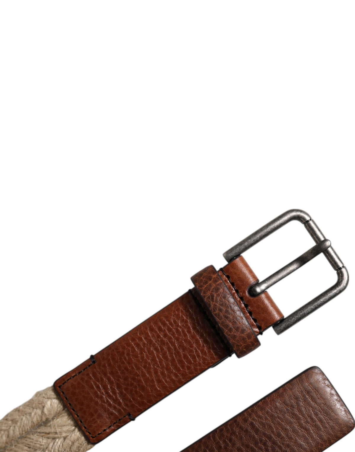 Elevate your style with the Dolce & Gabbana Brown Jute Leather Woven Metal Buckle Belt, a masterpiece of Italian craftsmanship blending luxurious jute and calf leather for timeless elegance.