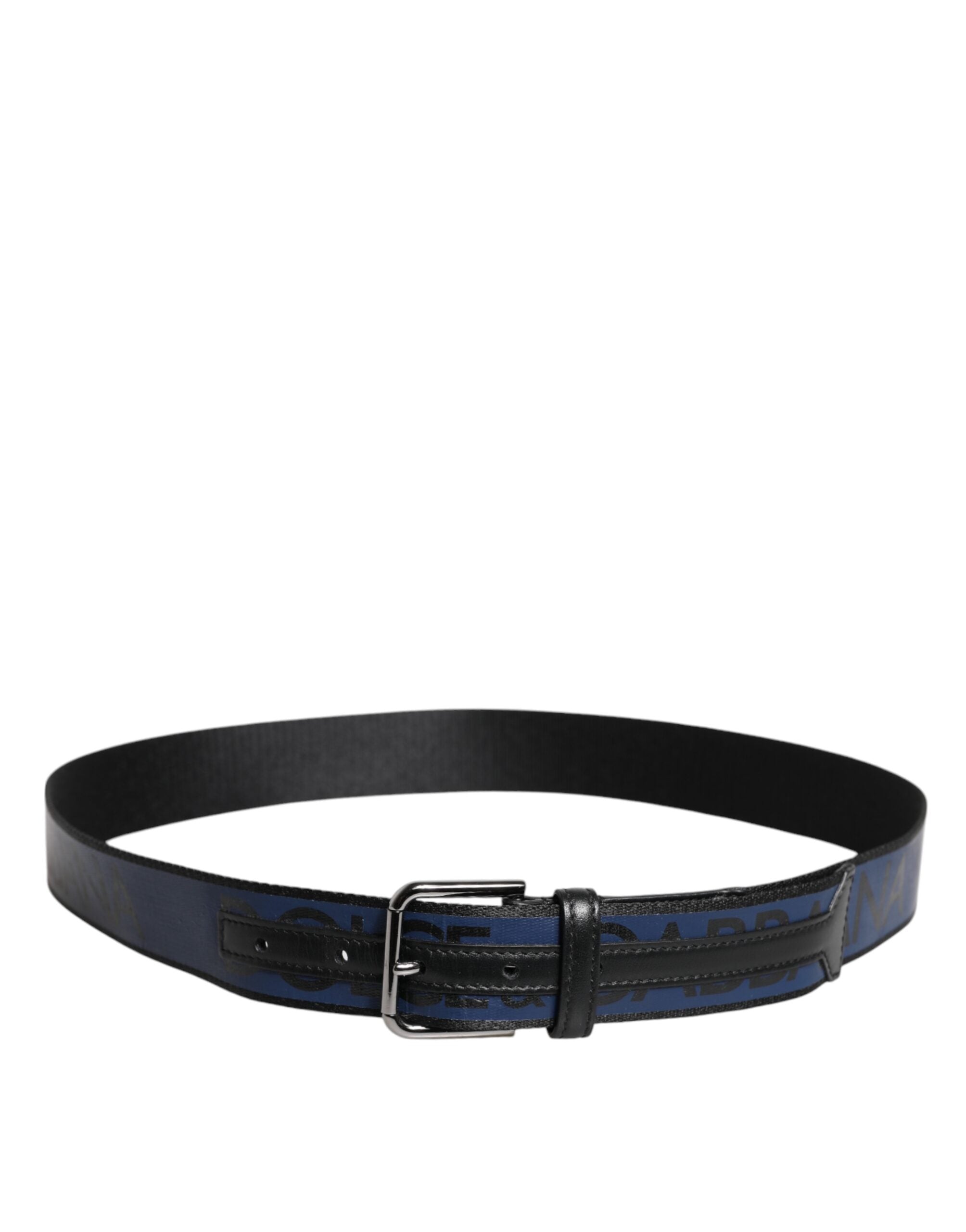 Dolce & Gabbana Black Blue Polyester Printed Metal Buckle Belt