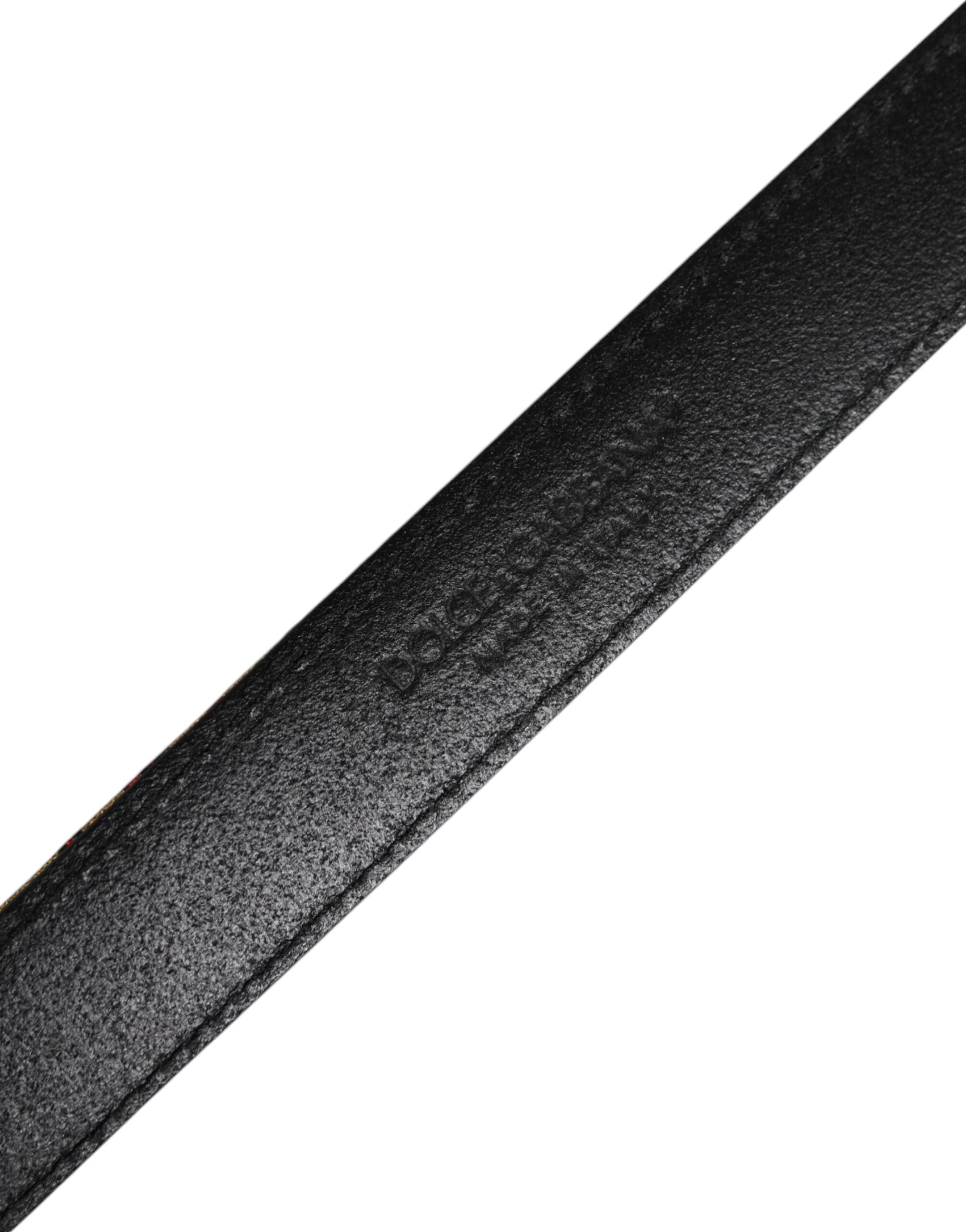 Dolce & Gabbana Gold Floral Jacquard Leather Metal Buckle Belt