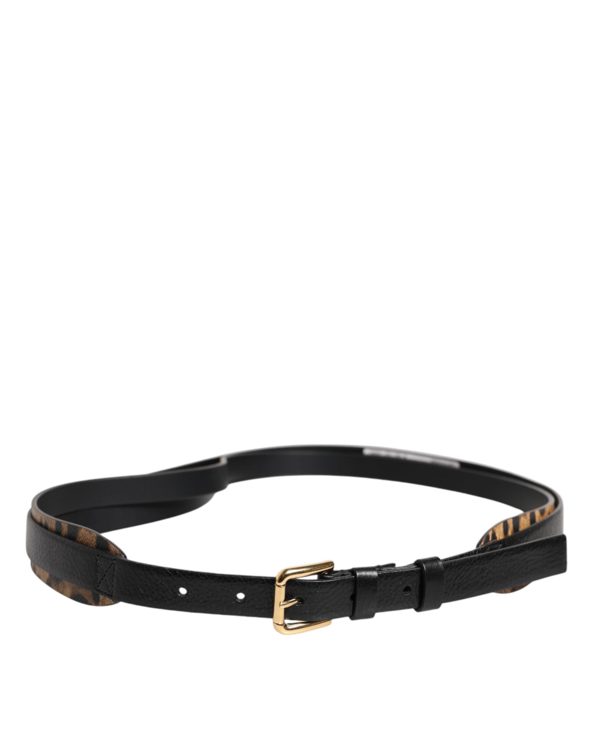 Dolce & Gabbana Black Leopard Classic Gold Metal Buckle Belt