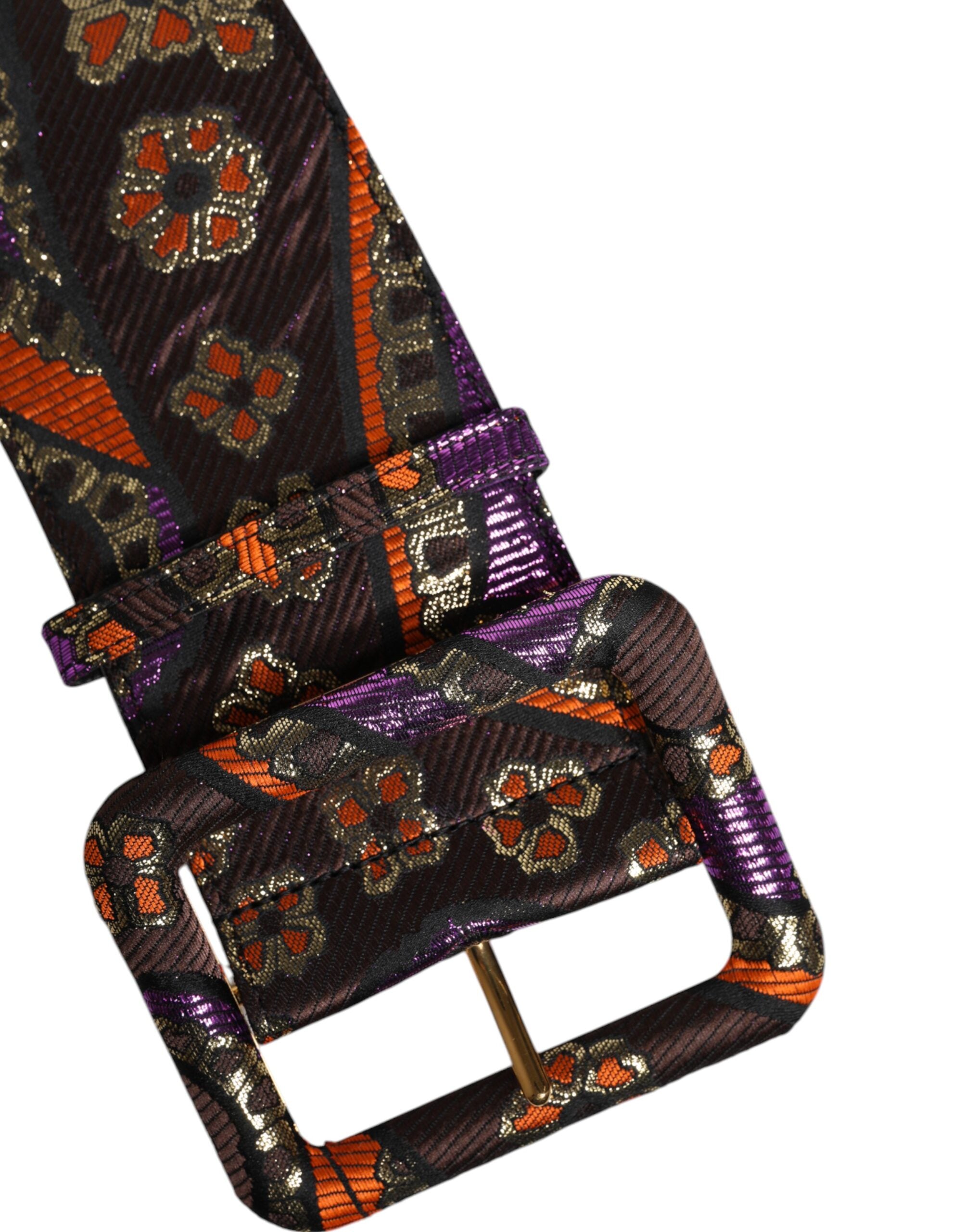 Dolce & Gabbana Multicolor Floral Jacquard Lurex Wide Waist Buckle Belt