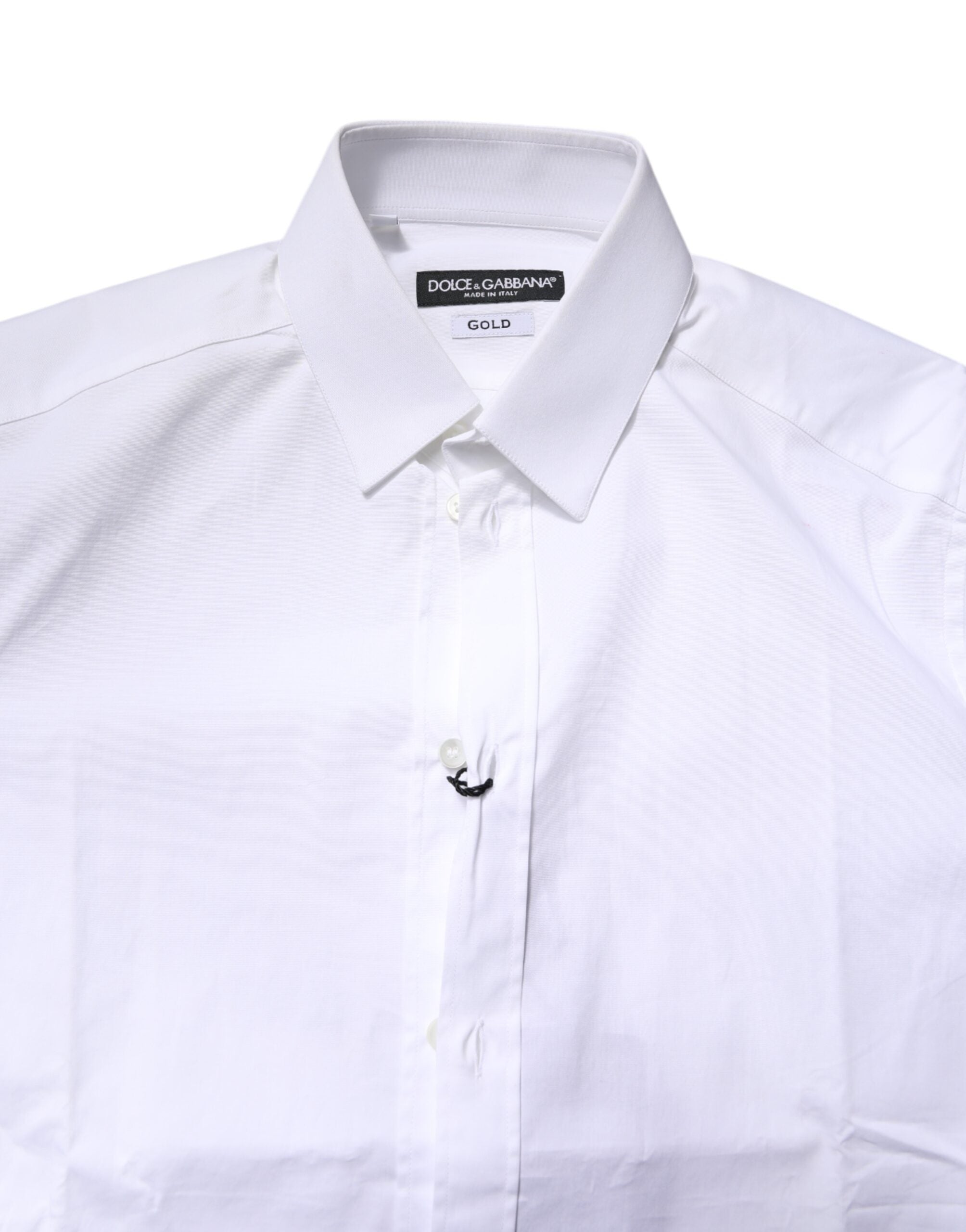 Dolce & Gabbana White Cotton Stretch GOLD Dress Formal Shirt