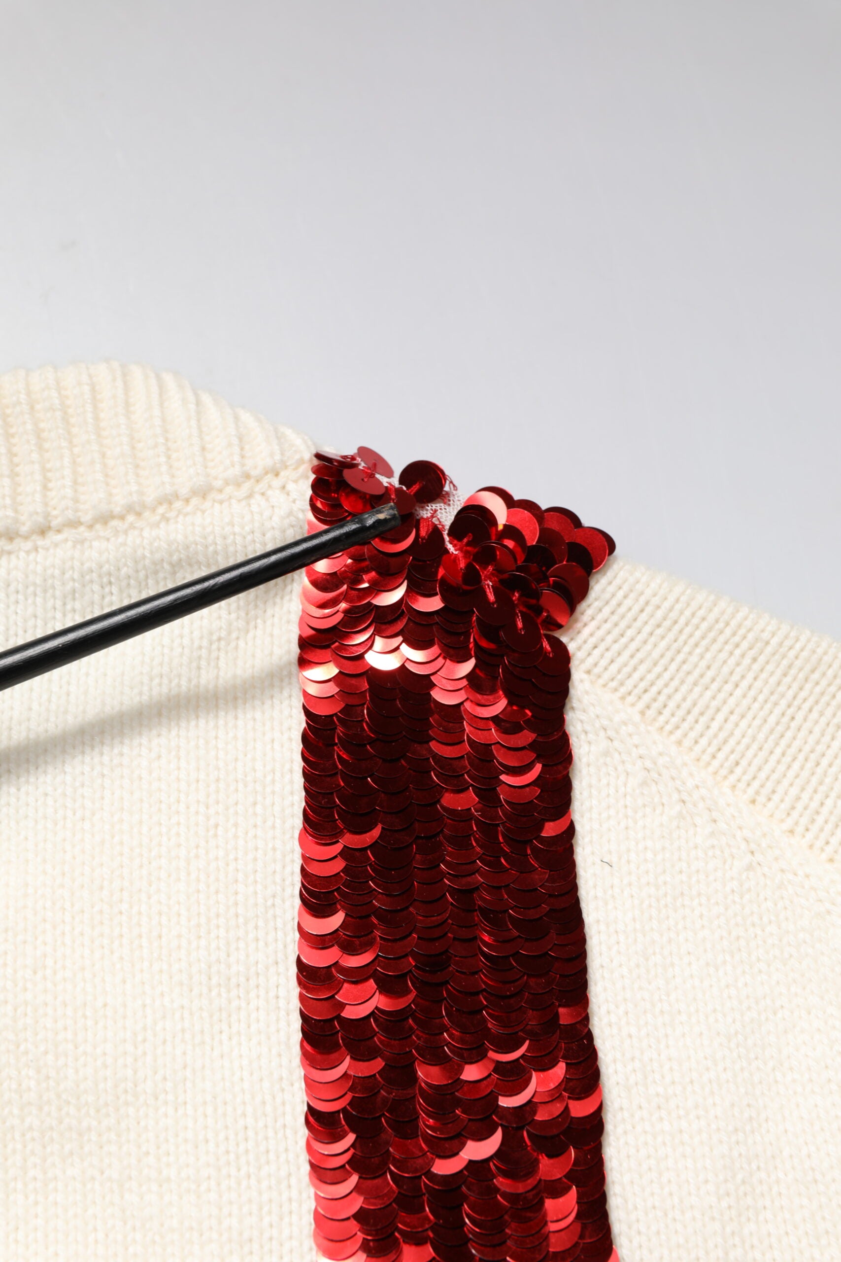 Dolce & Gabbana White Sequined Crew Neck Pullover Sweater