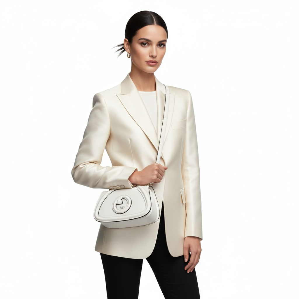 Gucci White Calf Leather Bos Taurus Handbag