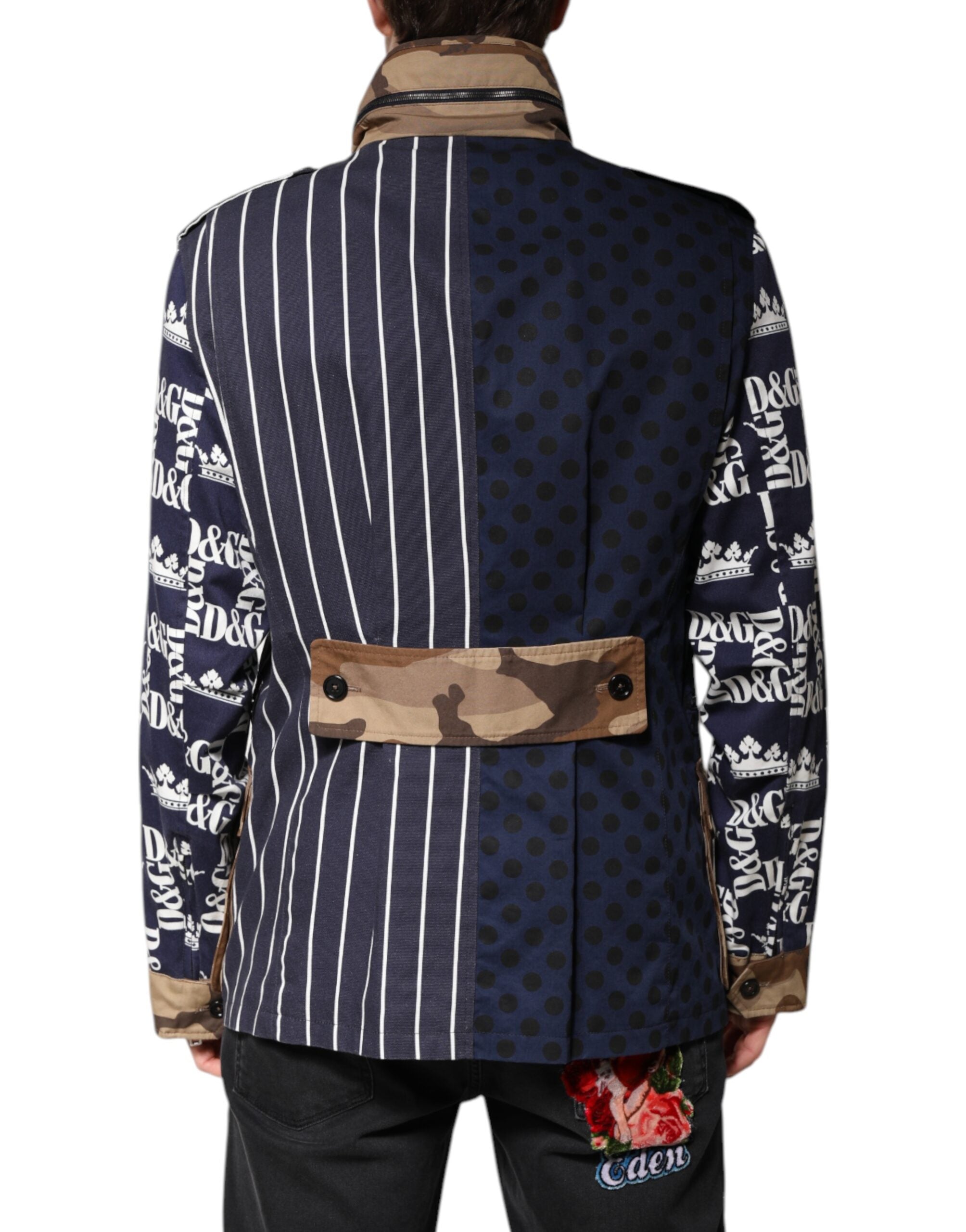Dolce & Gabbana Multicolor Cotton Logo Patchwork Coat Jacket