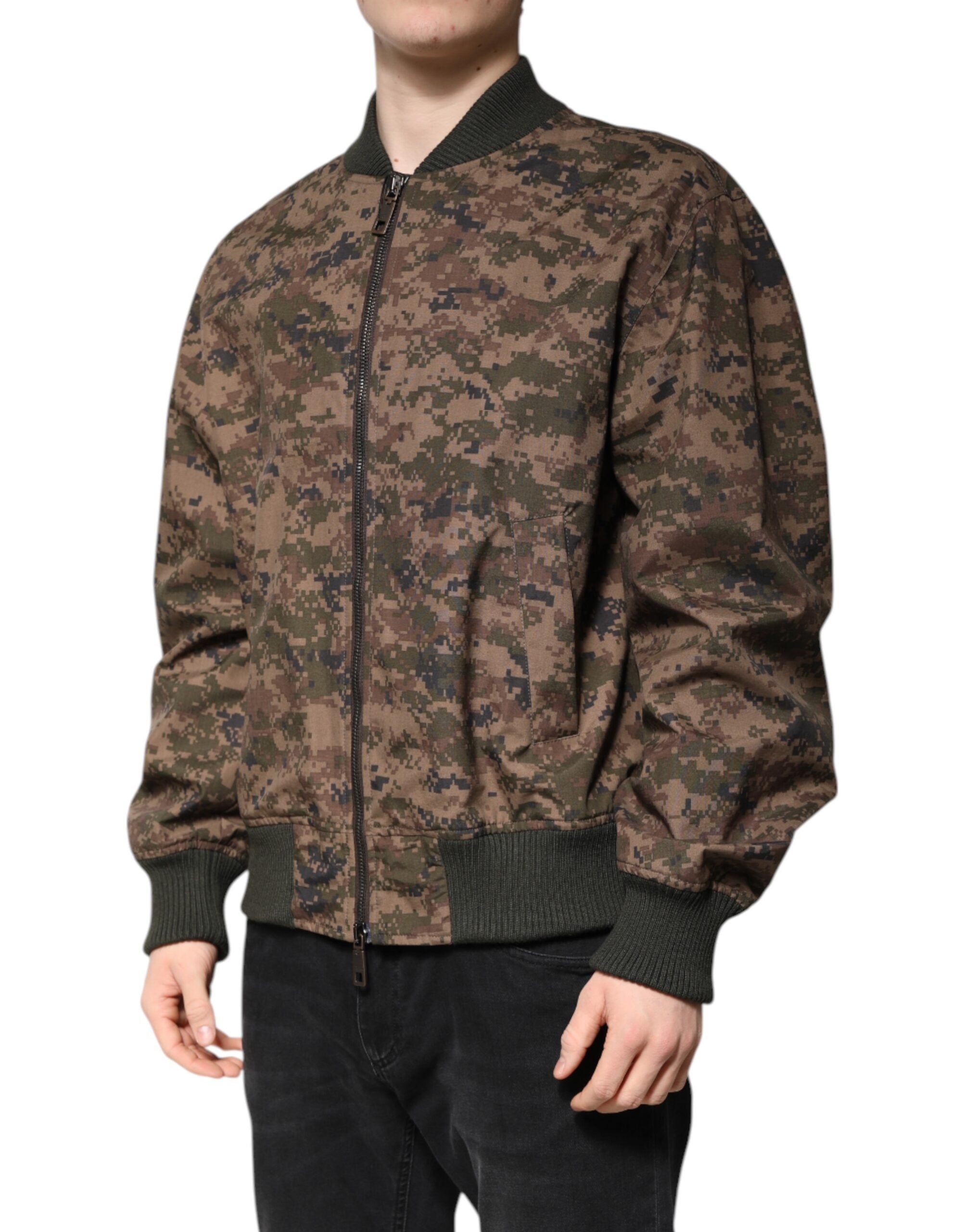 Dolce & Gabbana Brown Camouflage Bomber Full Zip Jacket