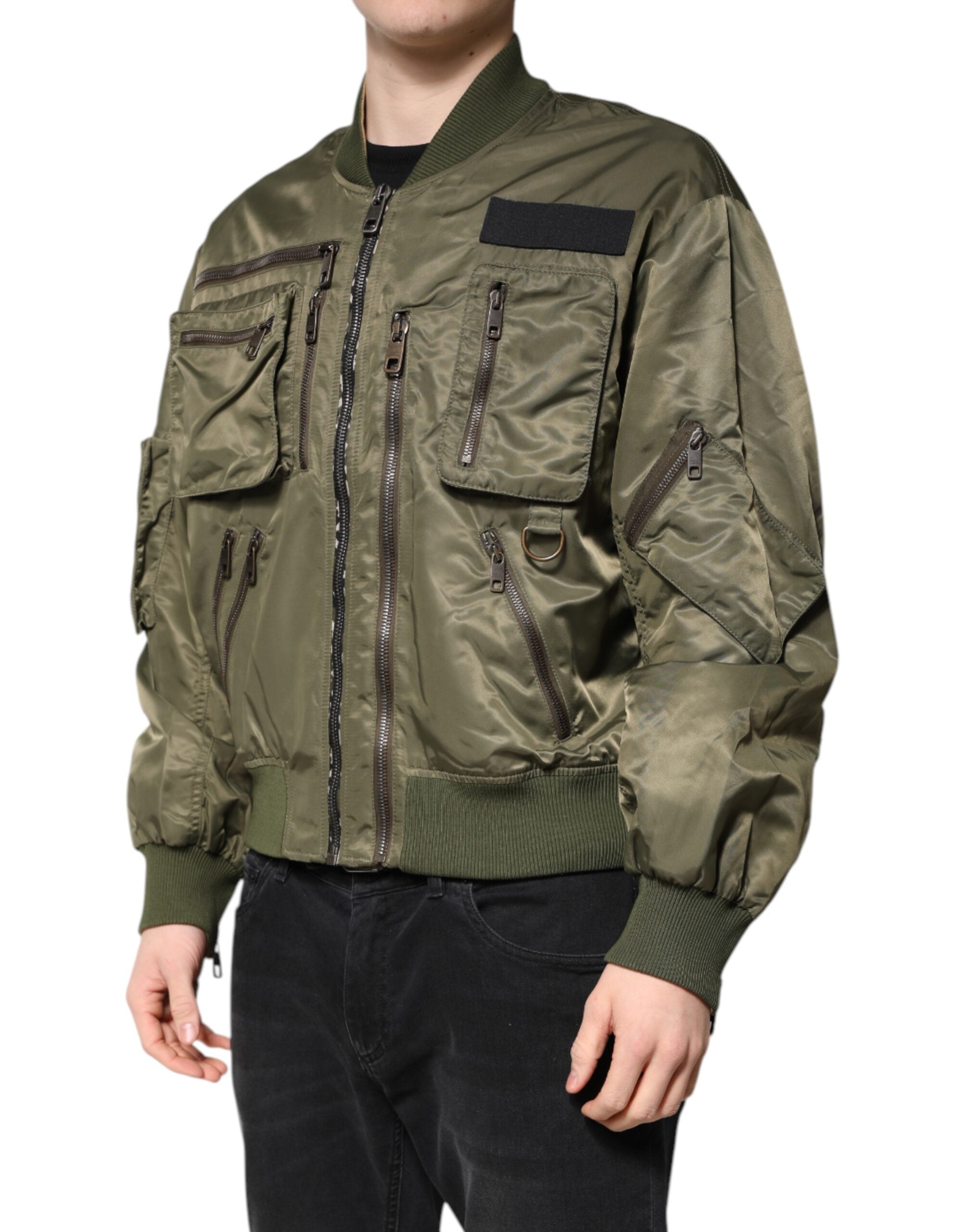 Dolce & Gabbana Green Nylon Full Zip Men Bomber Jacket