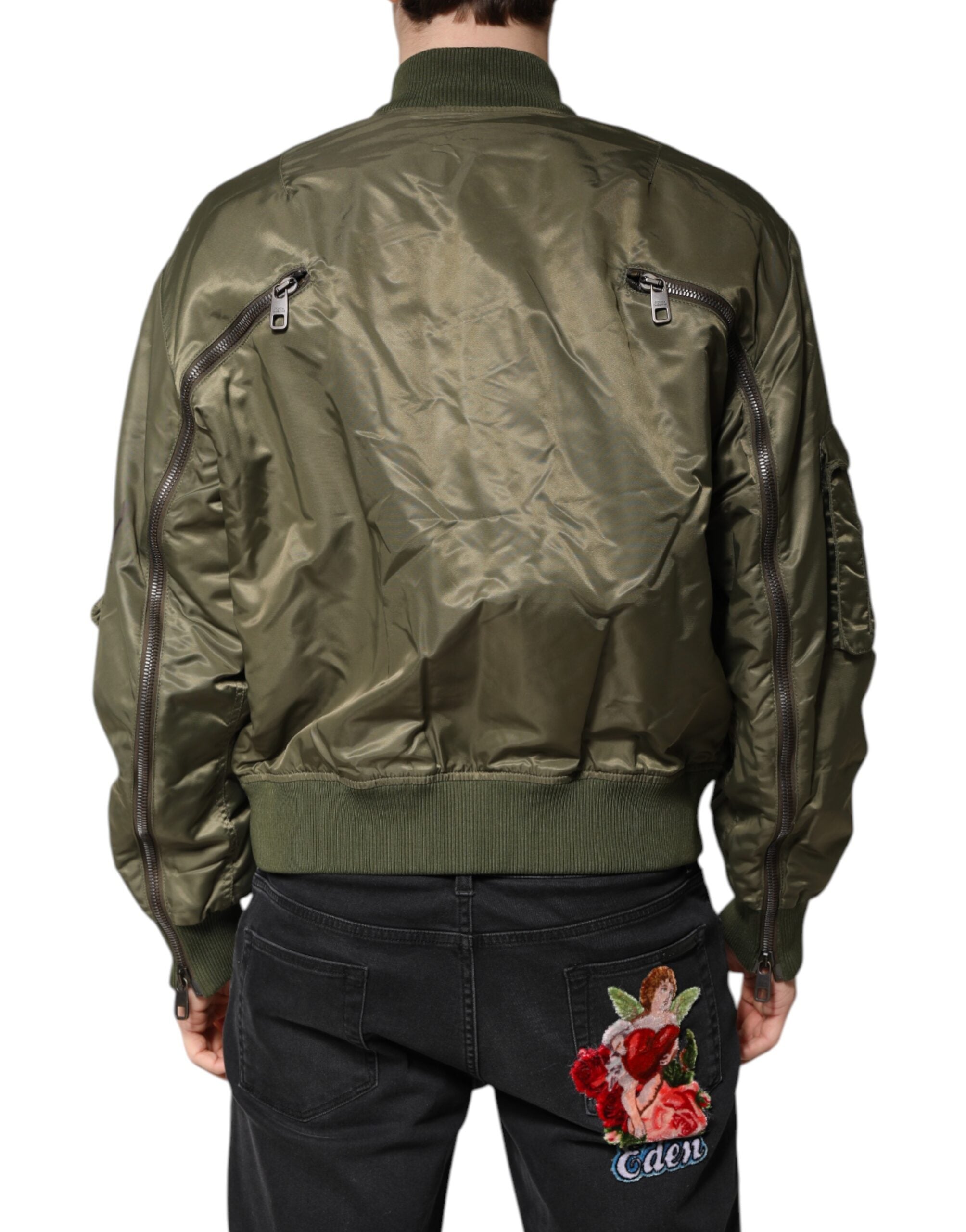 Dolce & Gabbana Green Nylon Full Zip Men Bomber Jacket