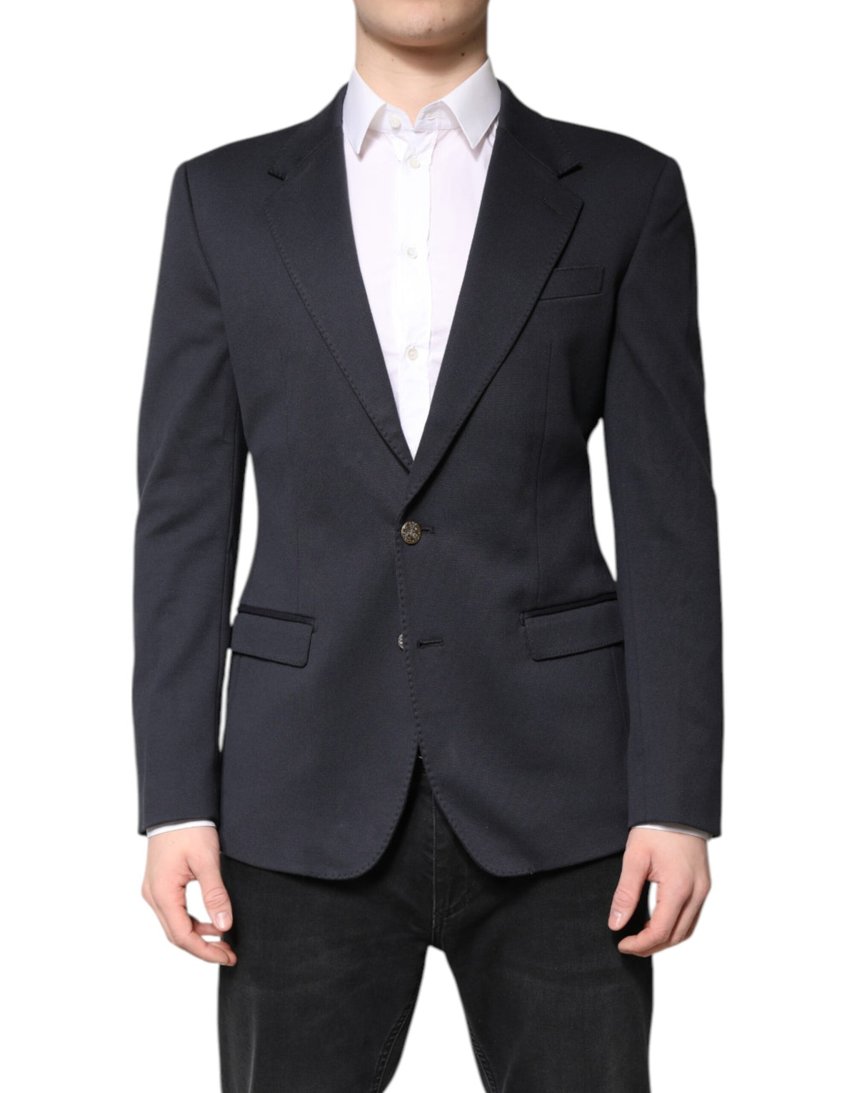 Dolce & Gabbana Dark Blue Cotton Blazer for Timeless Elegance