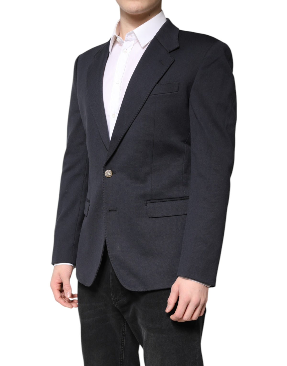 Dolce & Gabbana Dark Blue Cotton Blazer for Timeless Elegance