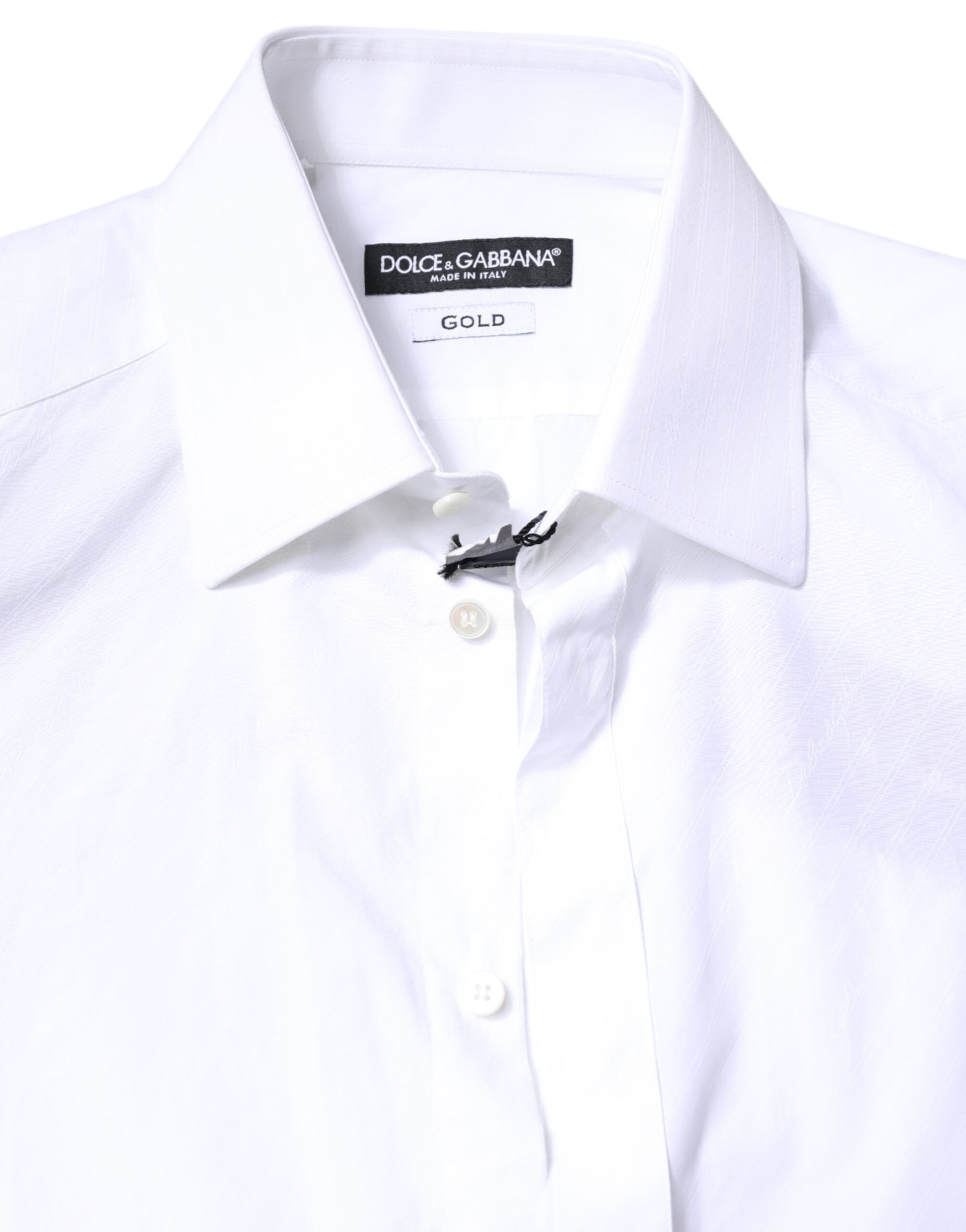 Dolce & Gabbana White Cotton GOLD Dress Formal Collared Shirt