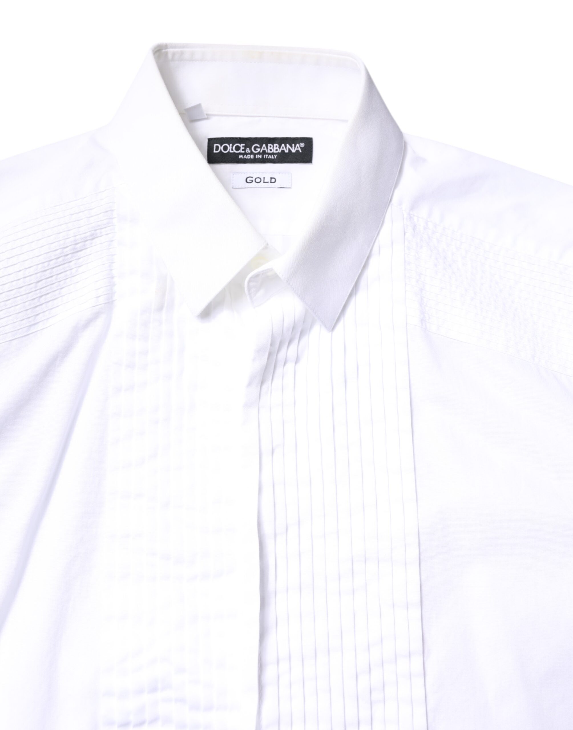 Dolce & Gabbana White GOLD Cotton Poplin Bib Men Dress Shirt