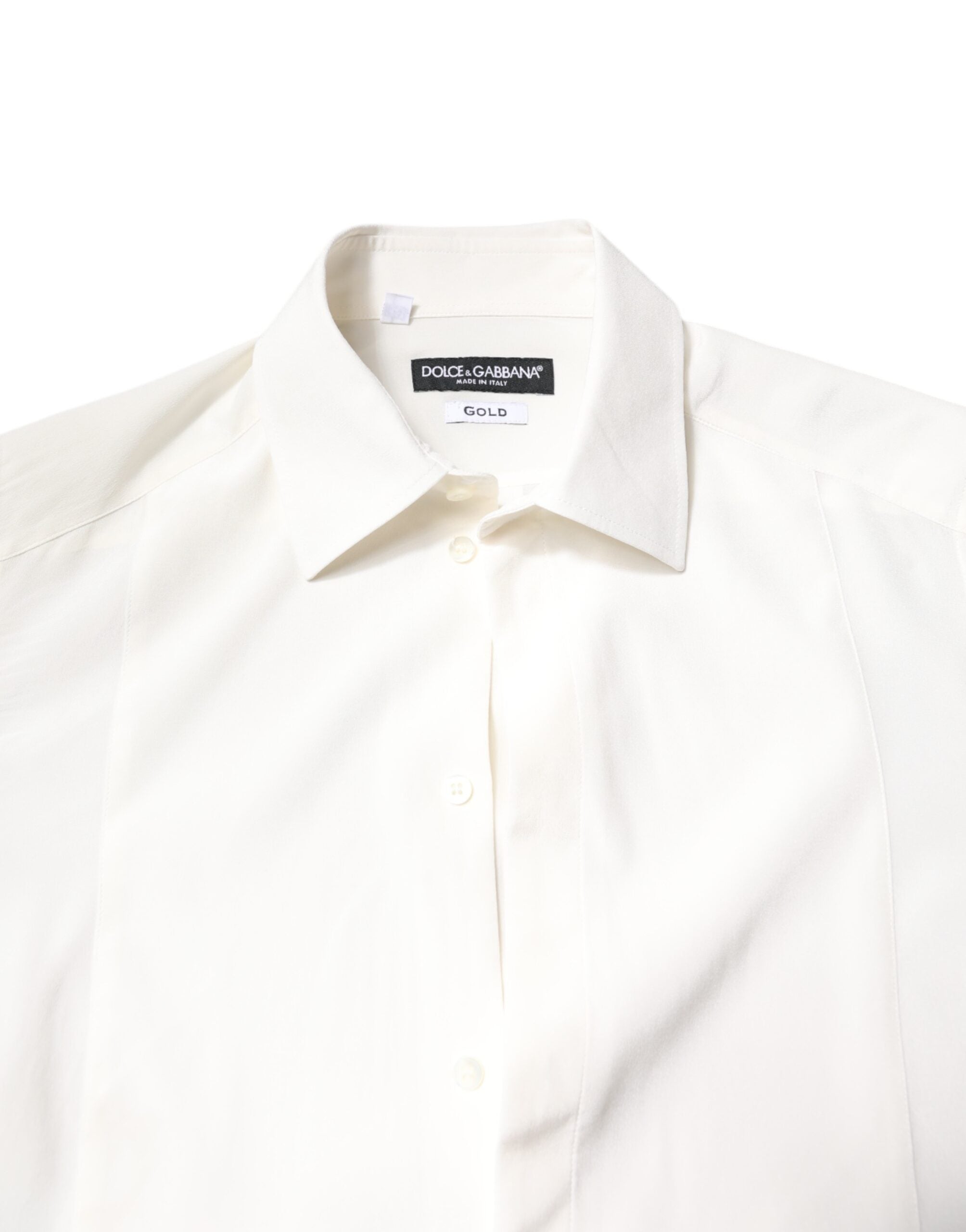 Dolce & Gabbana White Silk GOLD Dress Formal Collared Shirt