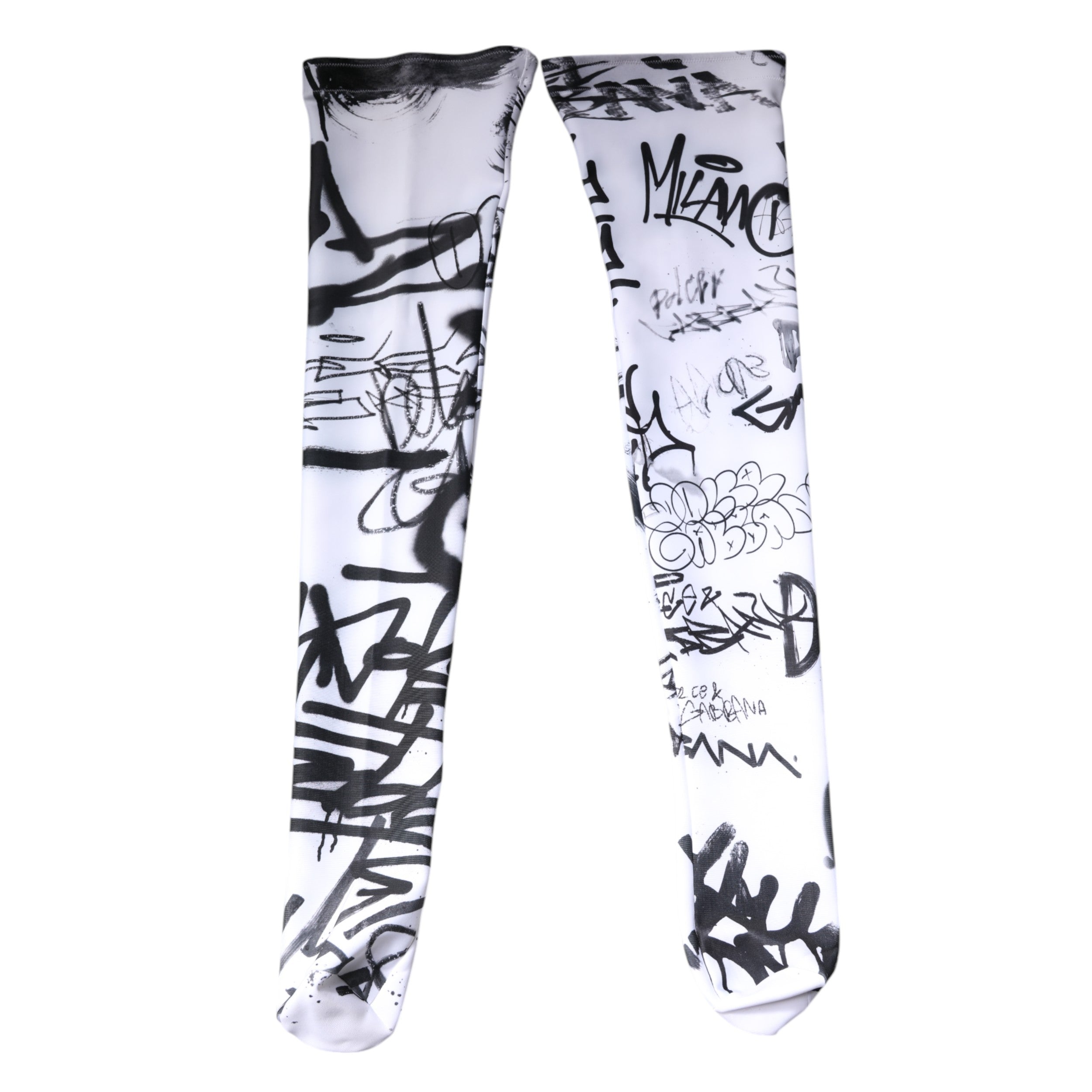 Dolce & Gabbana White Graffiti Cotton Over Calf Stockings Socks
