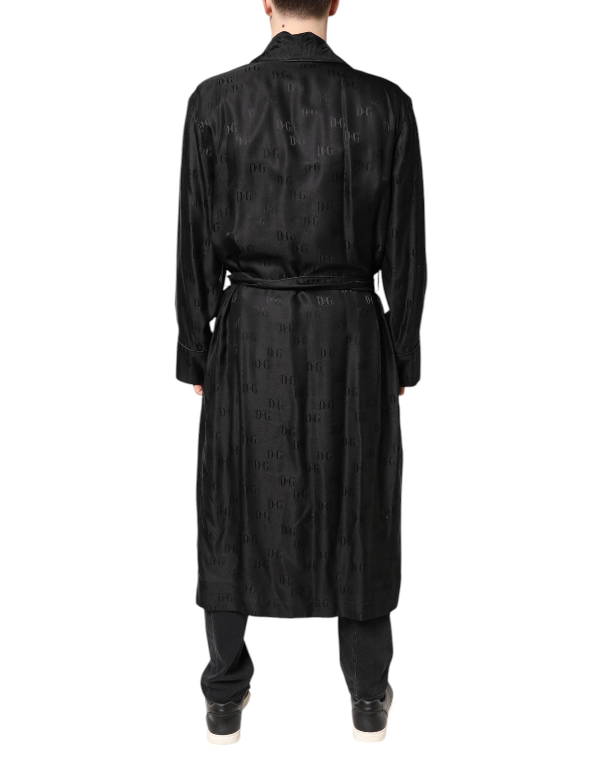 Dolce & Gabbana Black Silk DG Logo Men Wrap Robe Coat Jacket