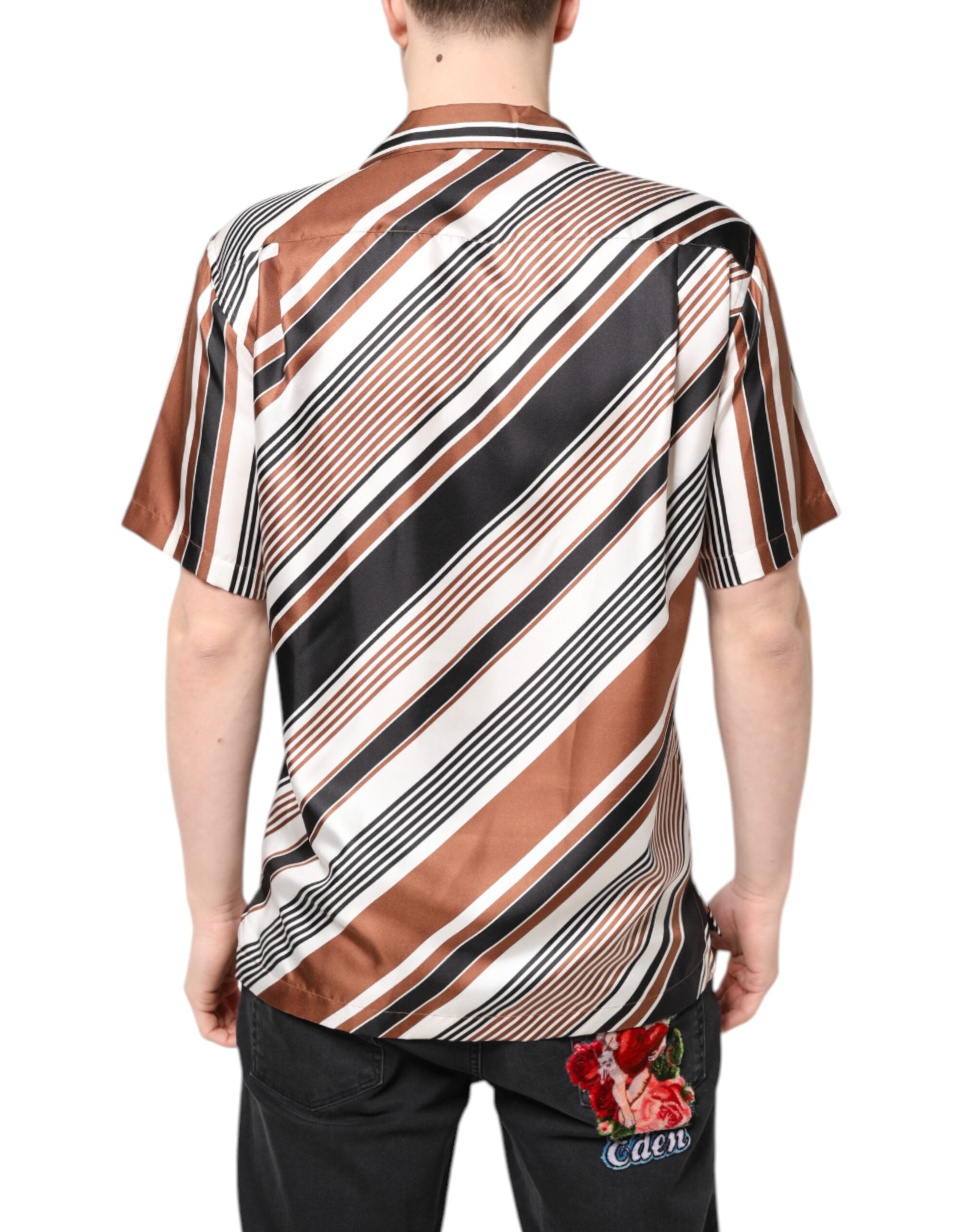 Dolce & Gabbana Multicolor Striped Silk Short Sleeves Shirt
