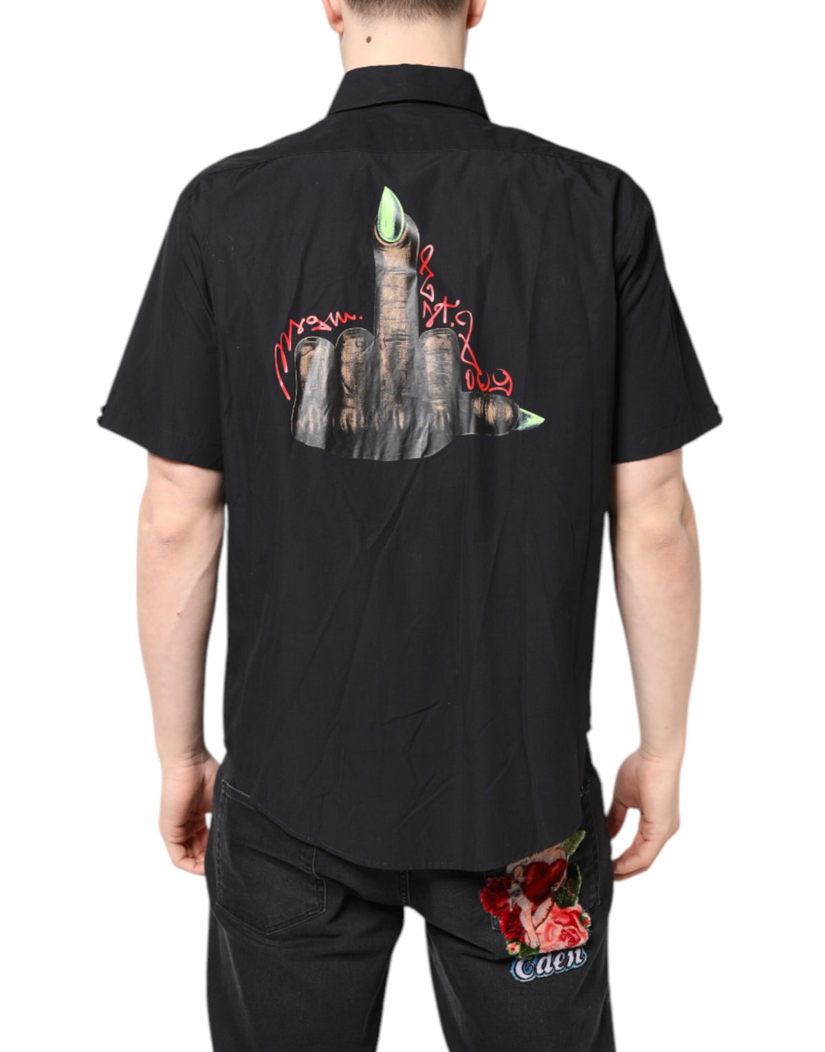 MSGM Black Printed Short Sleeves Collared Men Casual Shirt