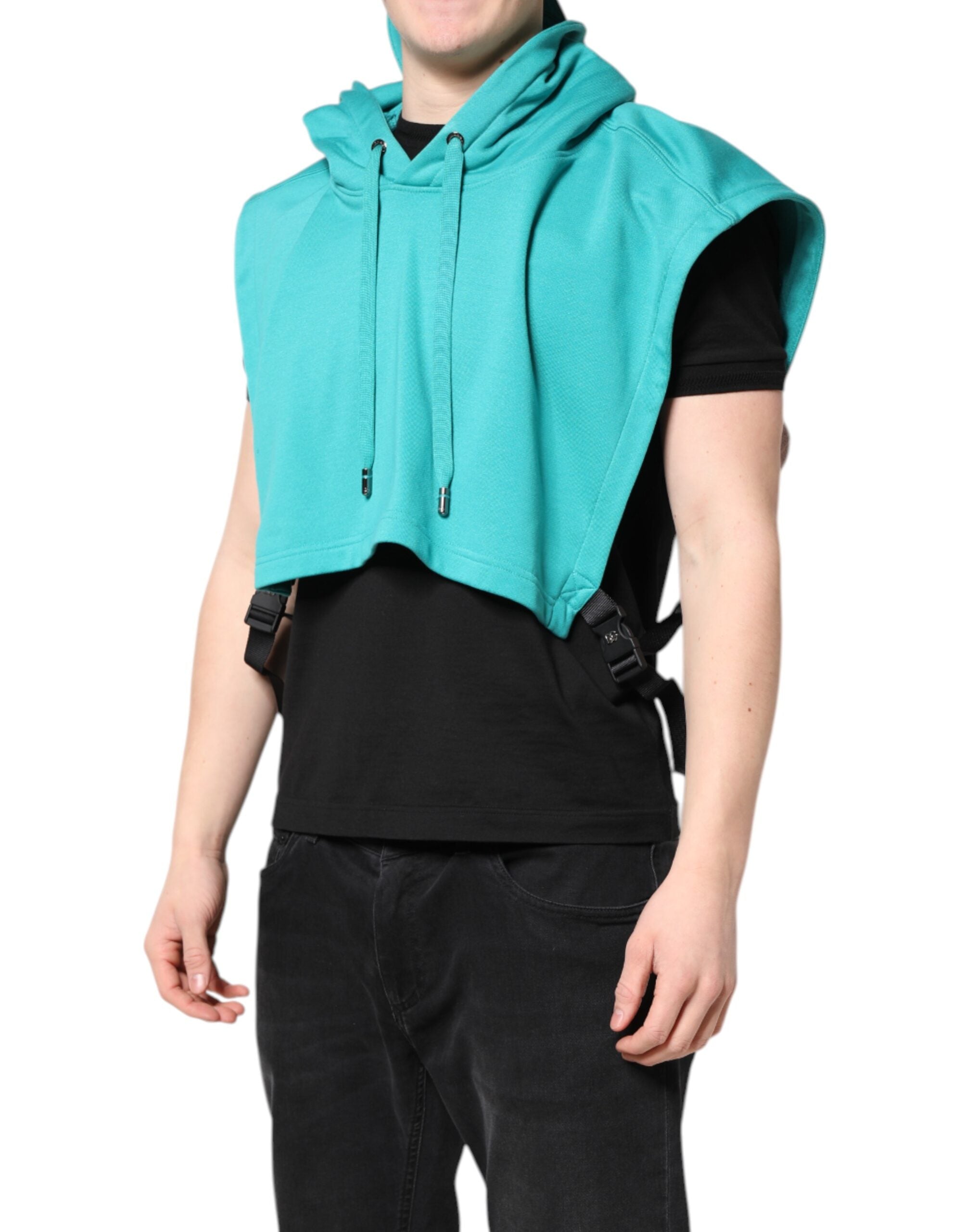 Dolce & Gabbana Green Cotton Hooded Men Sportswear Vest Sweater