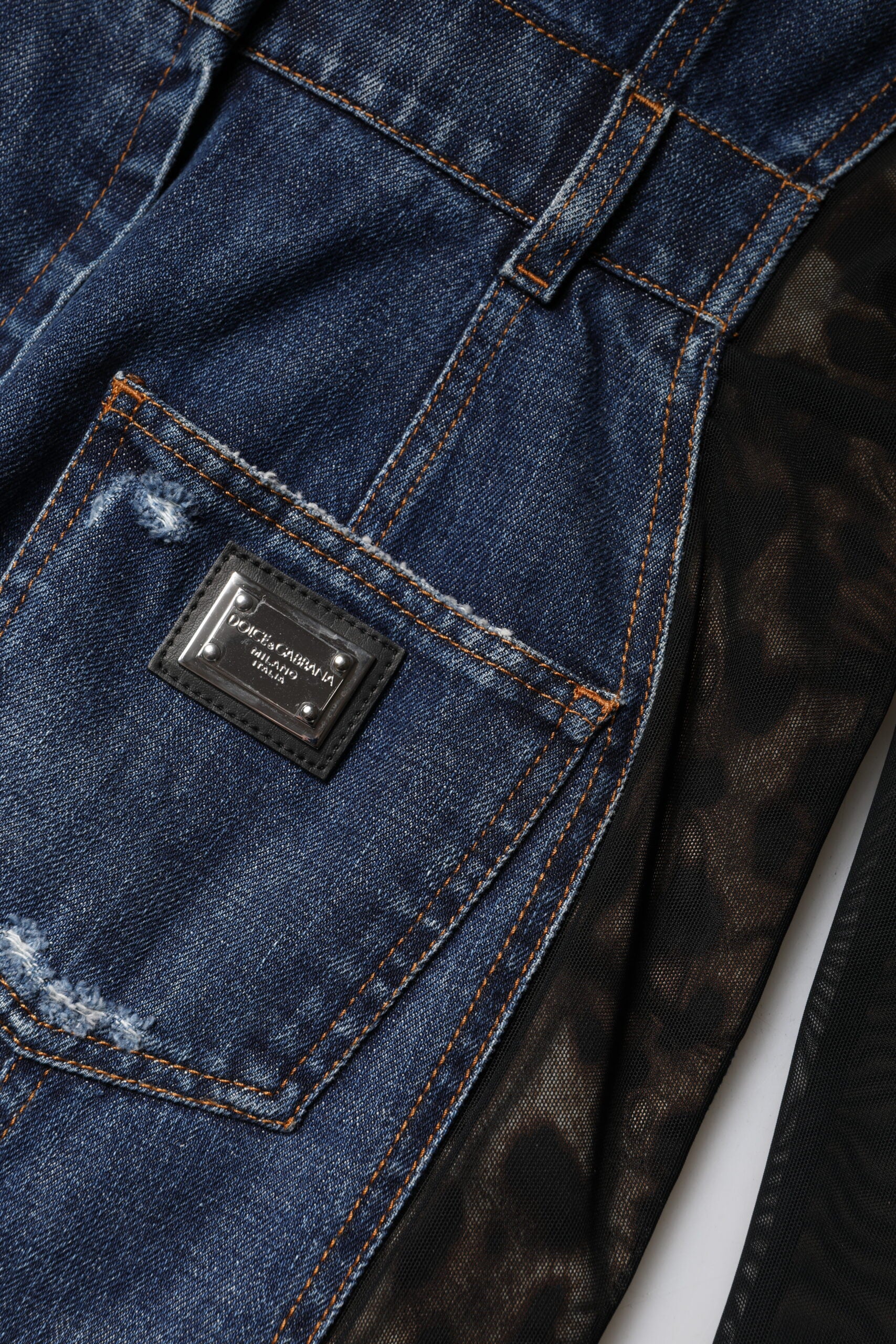 Dolce & Gabbana Black Blue Long Sleeves Denim Mini Dress