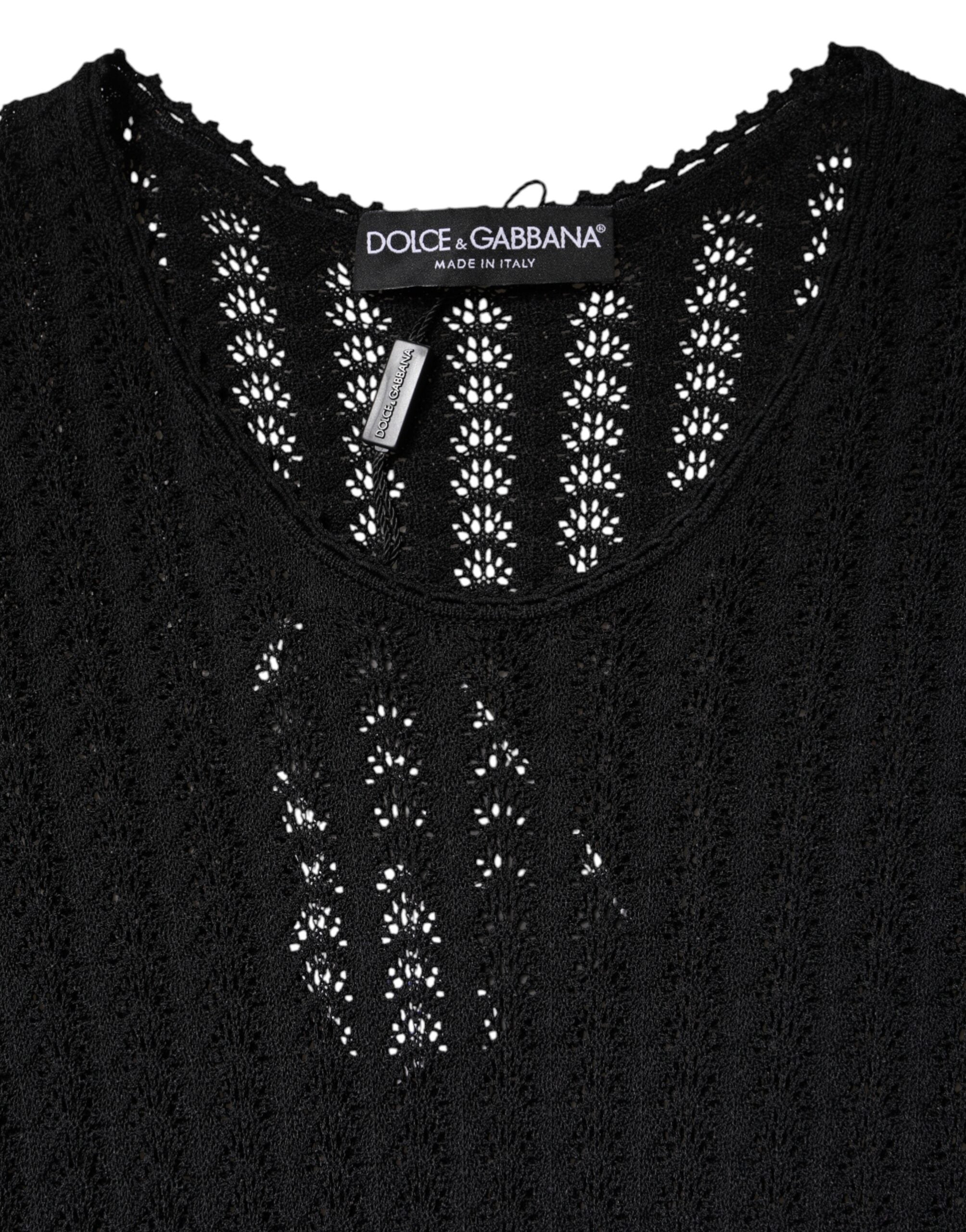 Dolce & Gabbana Black Cashmere Long Sleeves A-line Midi Dress