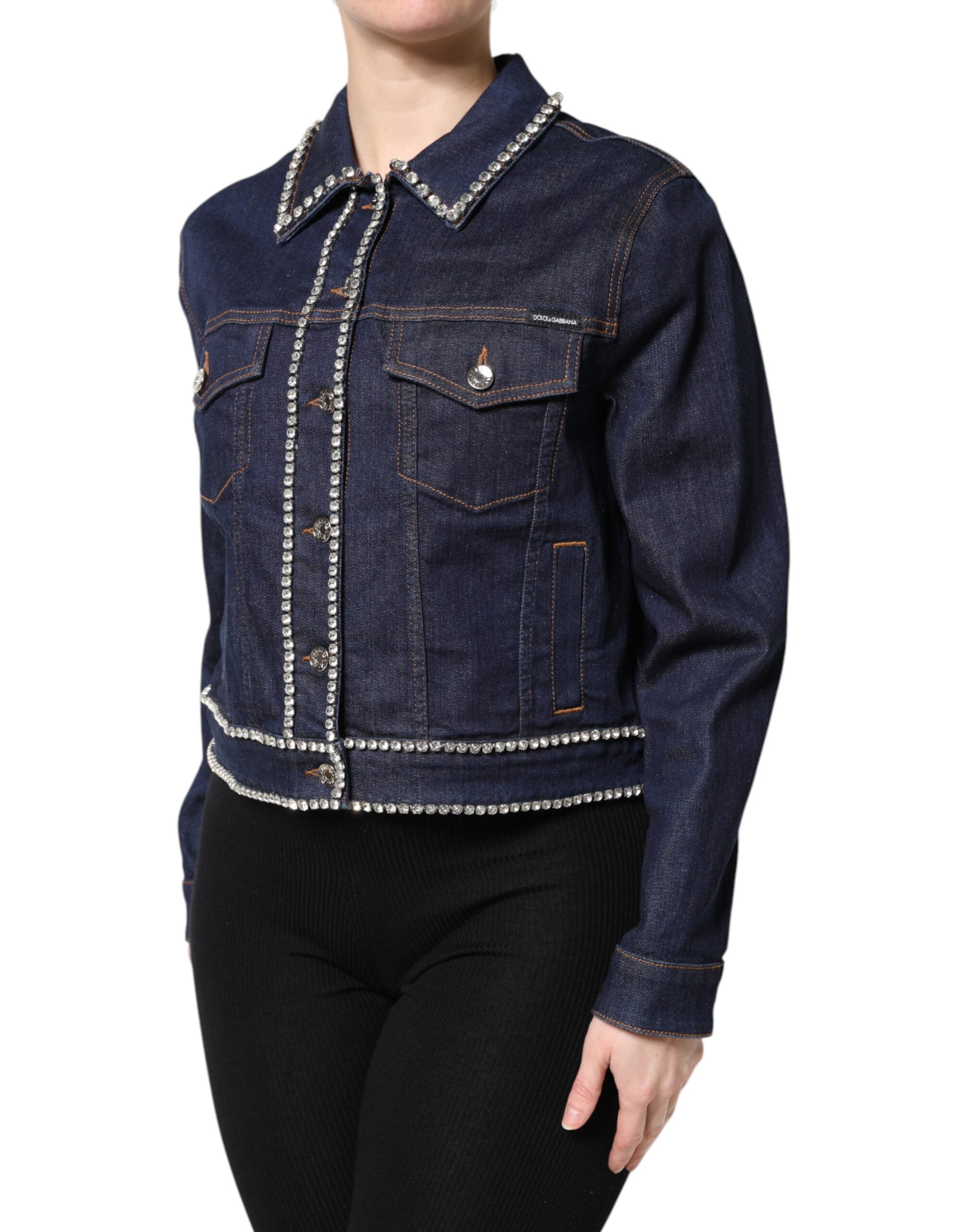 Dolce & Gabbana Blue Denim Cotton Crystal Embellished Jacket