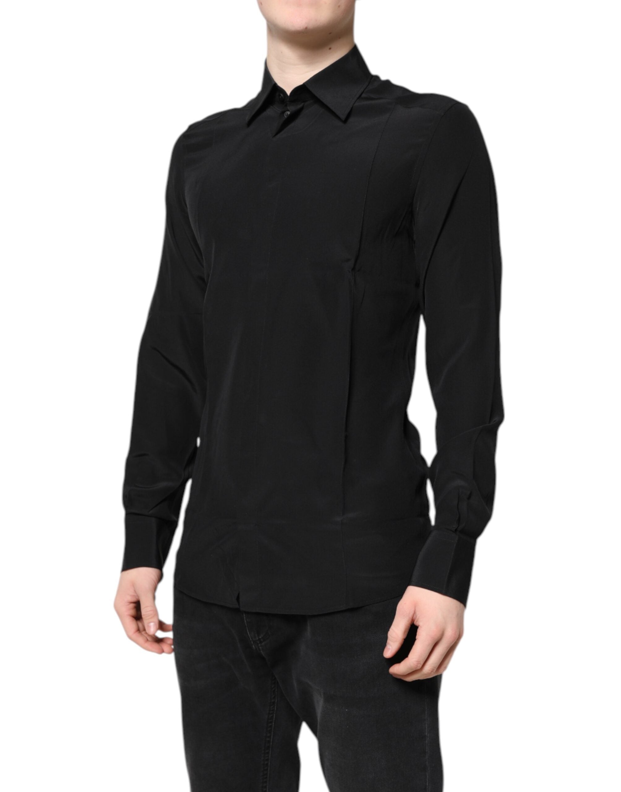 Dolce & Gabbana Black Silk GOLD Long Sleeves Dress Shirt