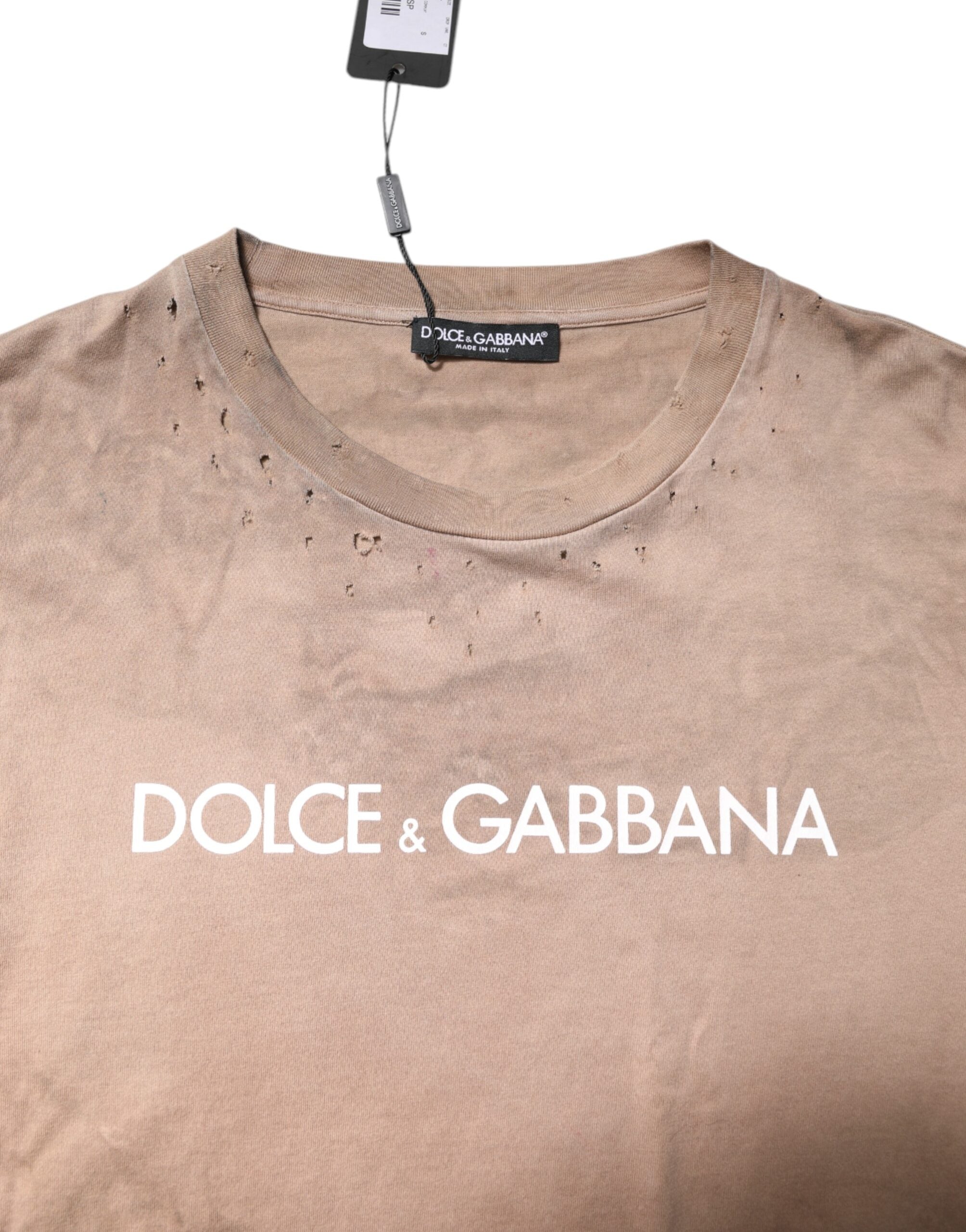 Dolce & Gabbana Beige Tie Dye Logo Print Cropped T-shirt