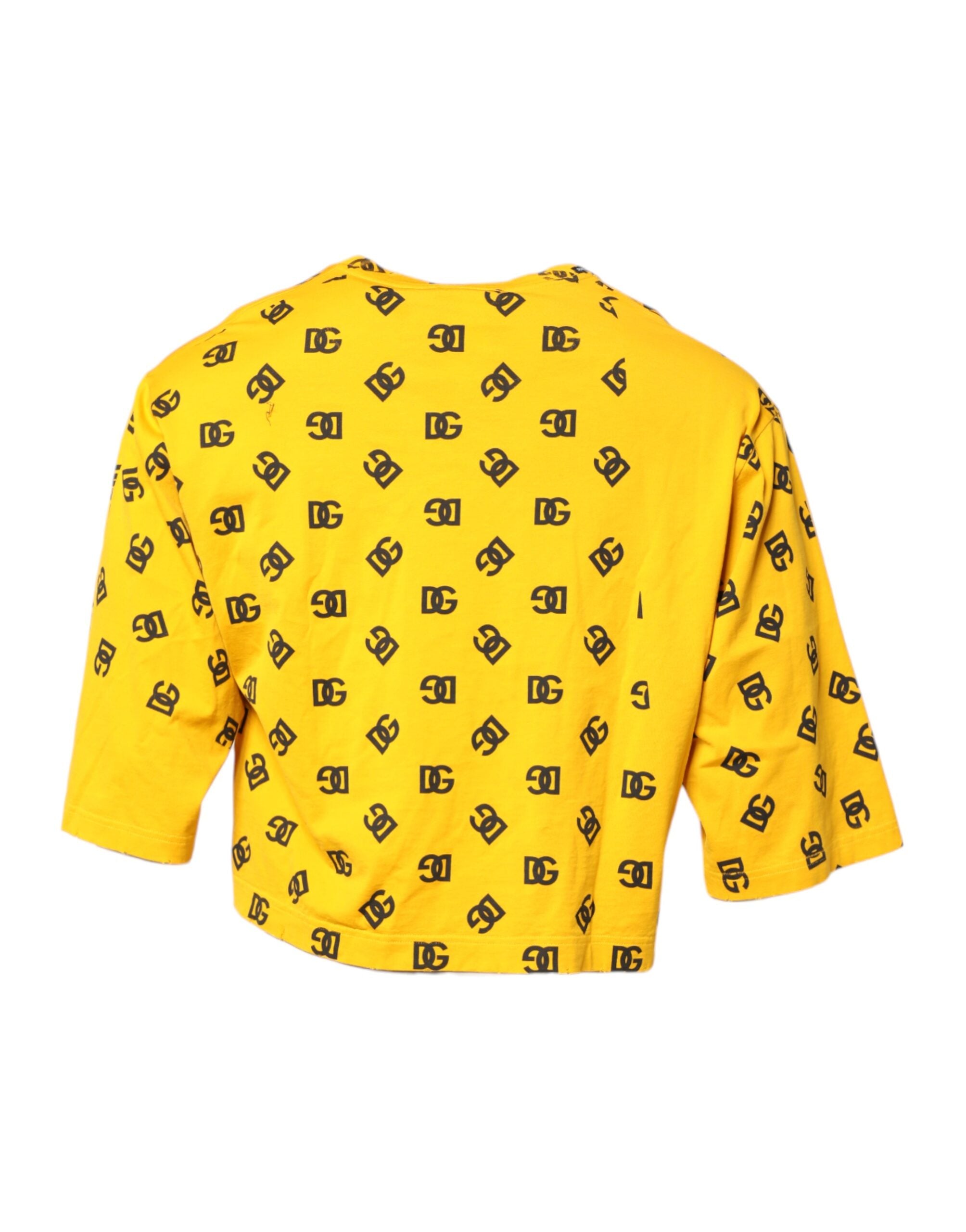 Dolce & Gabbana Yellow Cotton DG Logo Print Cropped T-shirt