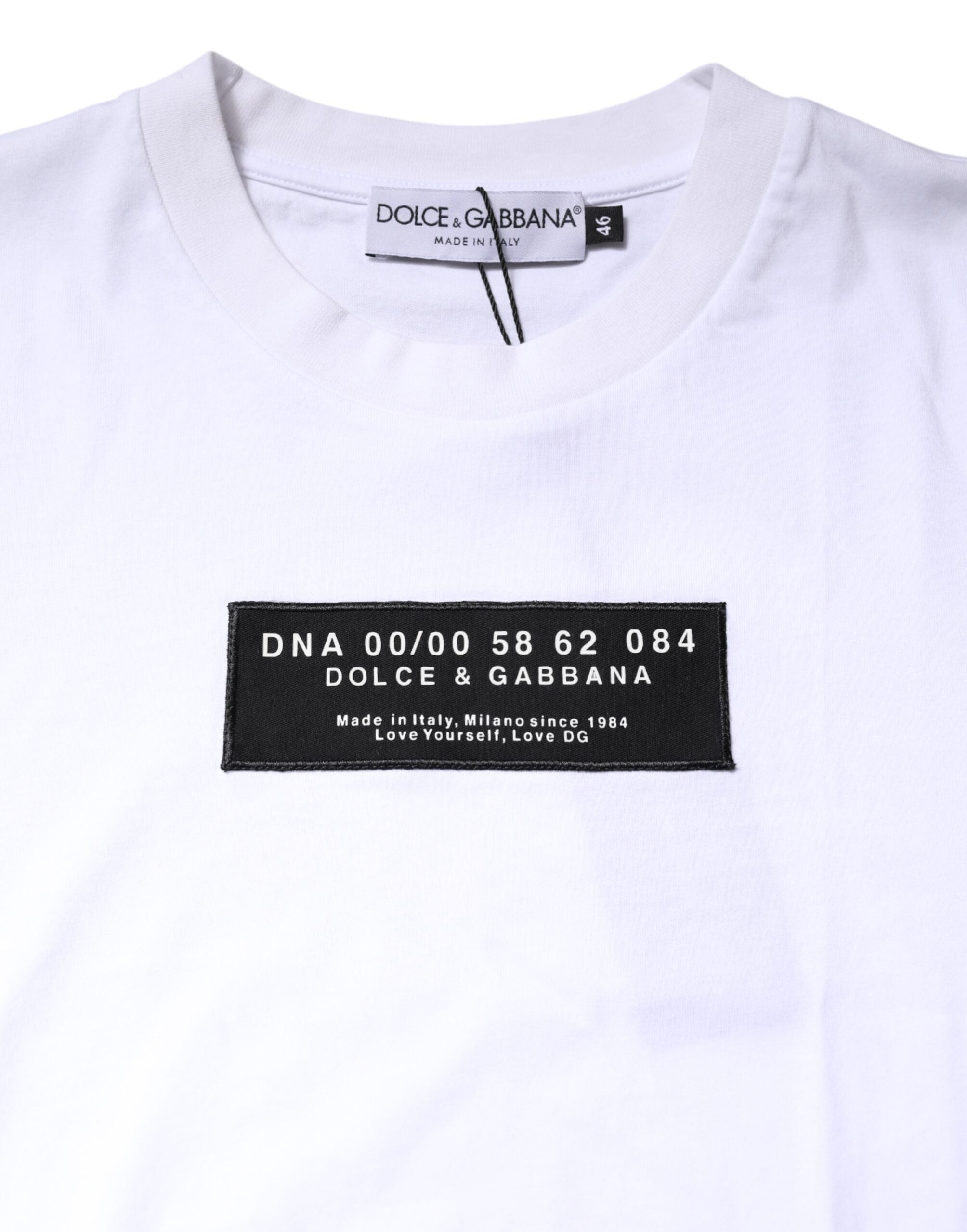 Dolce & Gabbana White Cotton Logo Patch Crew Neck T-shirt