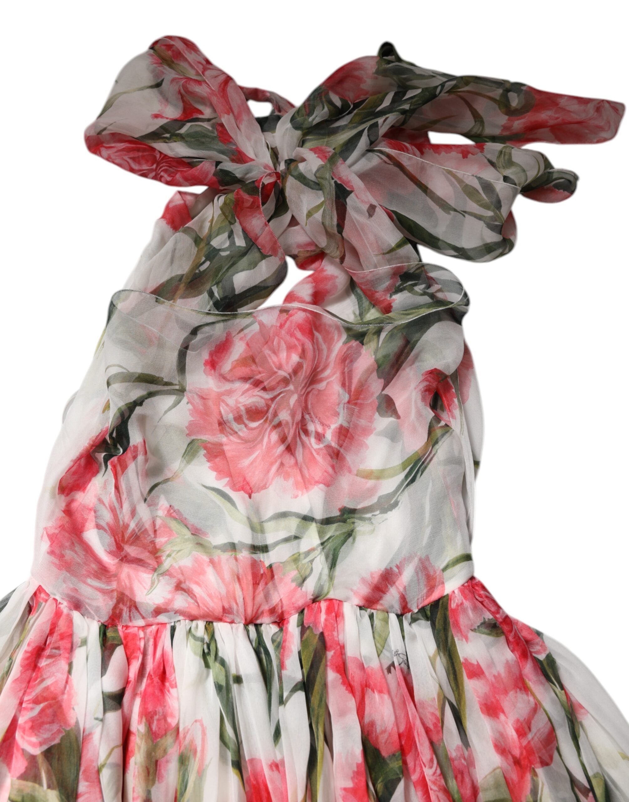 Dolce & Gabbana White Floral Silk Halter A-line Maxi Dress