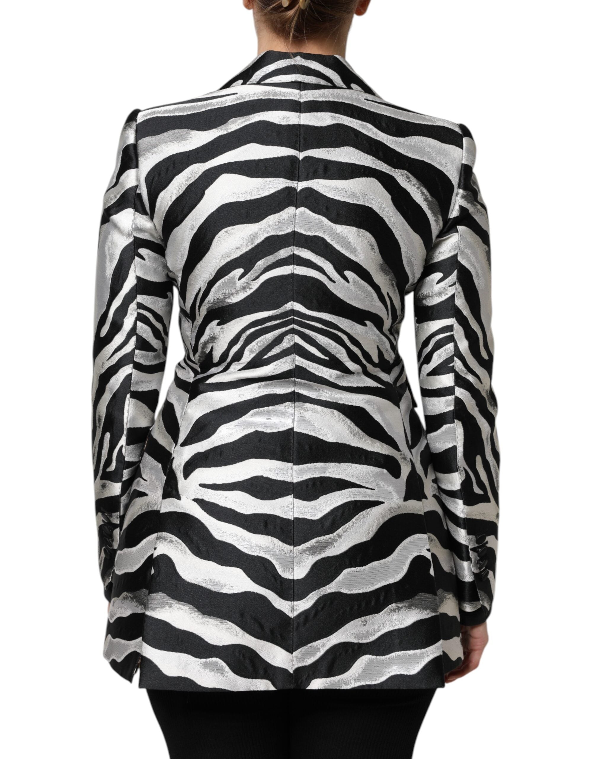 Dolce & Gabbana Black White Polyester Women Blazer Jacket