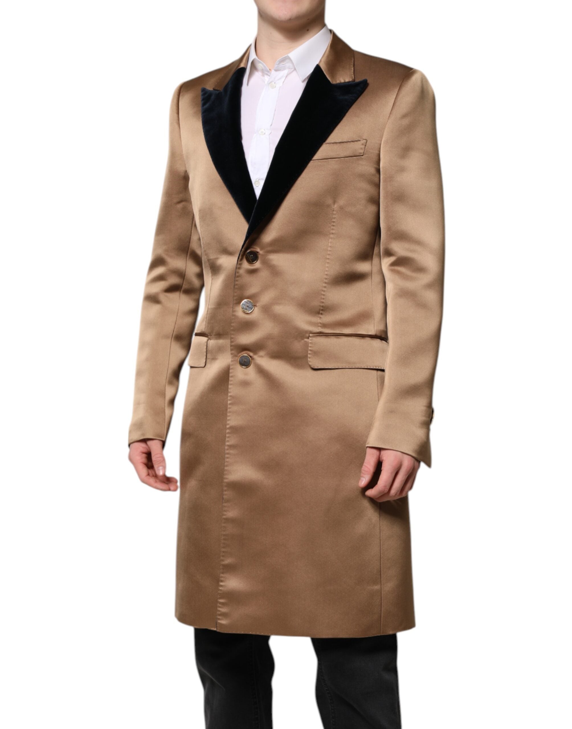 Dolce & Gabbana Brown Silk Single Breasted Trench Coat  Jacket