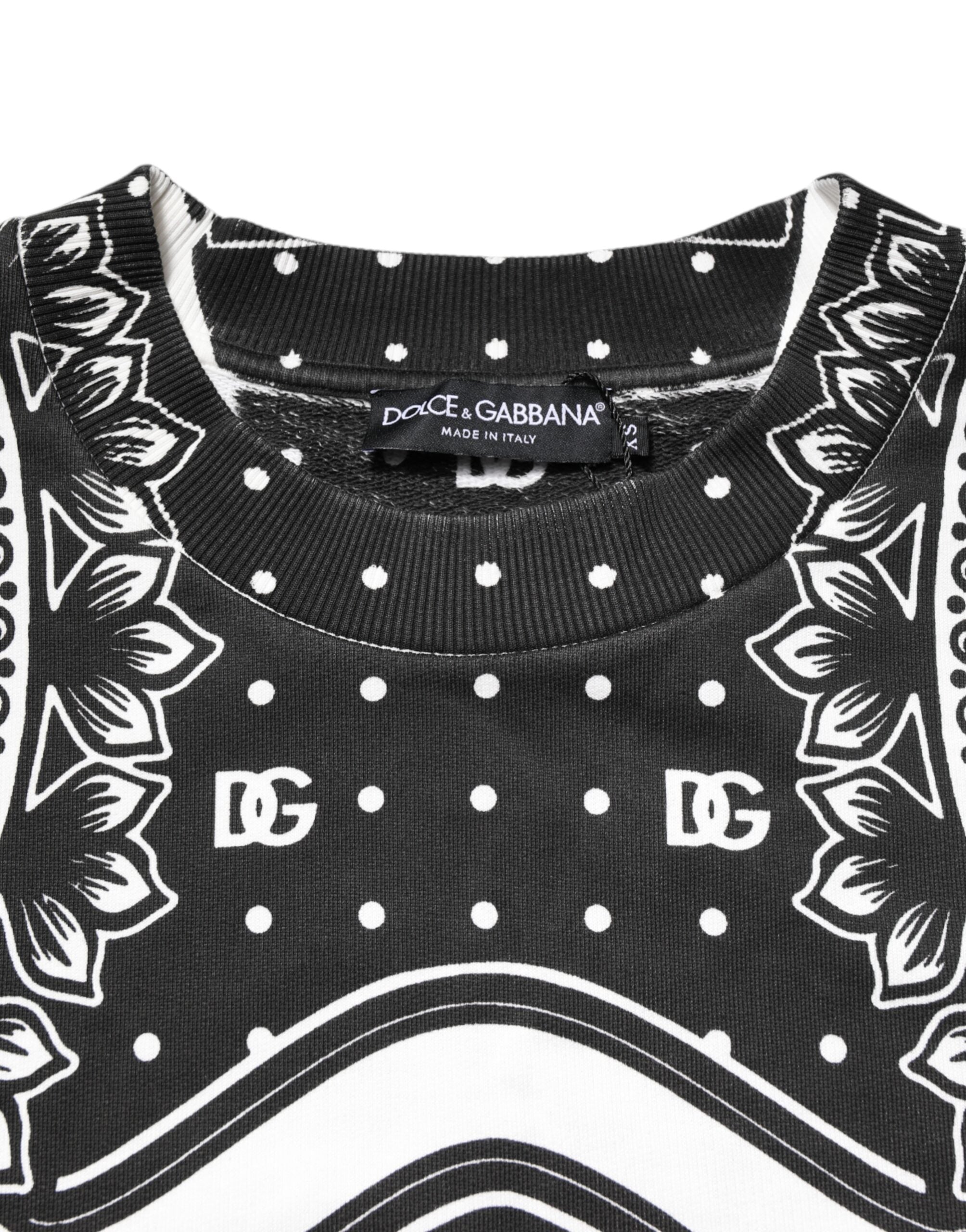 Dolce & Gabbana Black White Bandana Cotton Men Sweatshirt Sweater