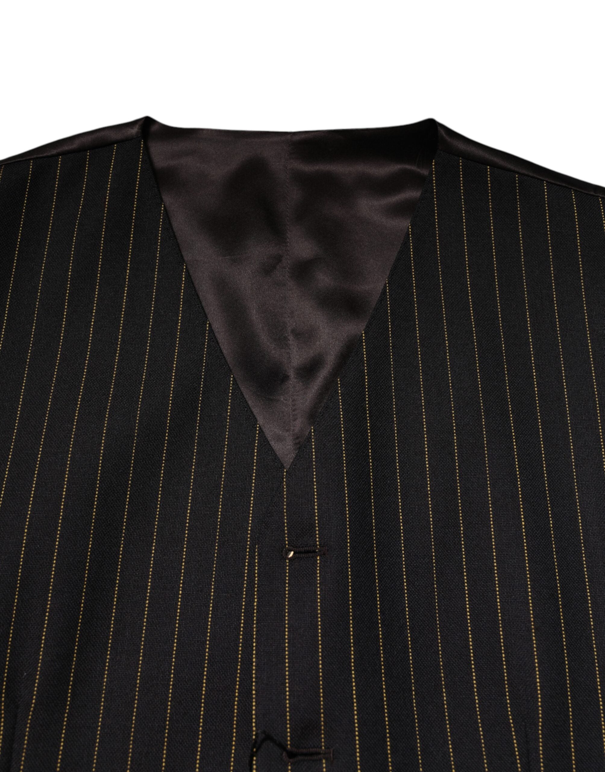 Dolce & Gabbana Black Stripes Wool Formal Men Waistcoat Vest